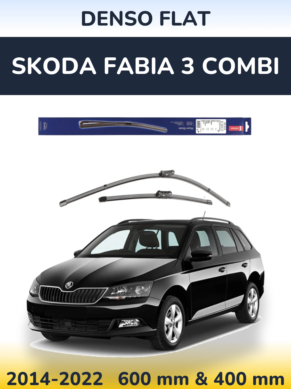 Front wiper blade set Denso Flat 600 & 380 mm for Skoda Fabia 3 Combi 2014-2022