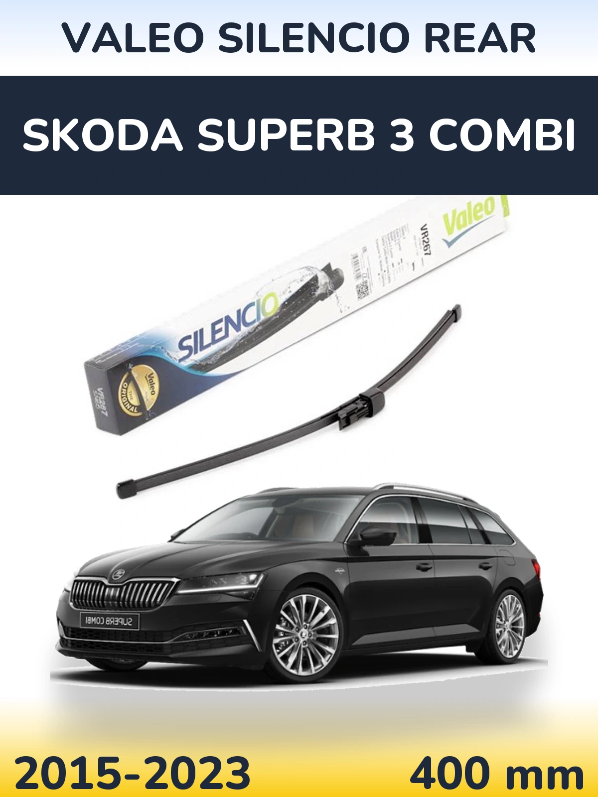 Rear wiper blade Valeo Silencio Rear 400 mm for Skoda Superb 3 Combi 2015-2023