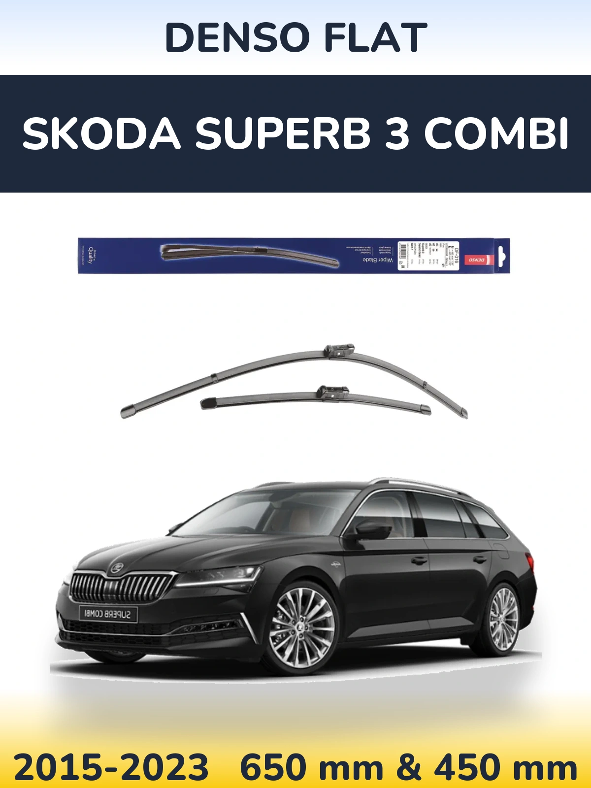 Front wiper blade set Denso Flat 650 & 450 mm for Skoda Superb 3 Combi 2015-2023