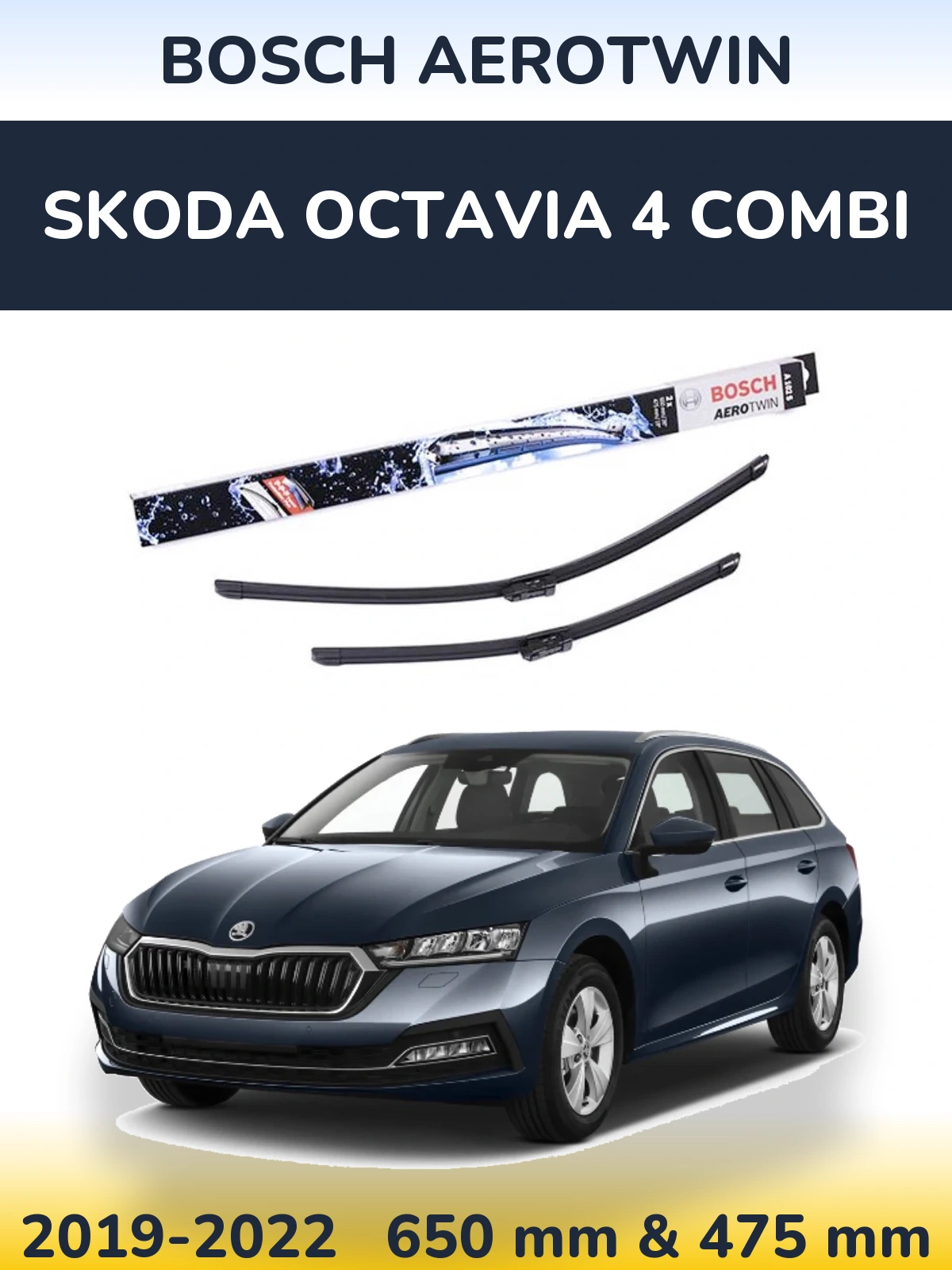 Front wiper blade set BOSCH AeroTwin 650 & 475 mm for Skoda Octavia 4 Combi 2019-2022