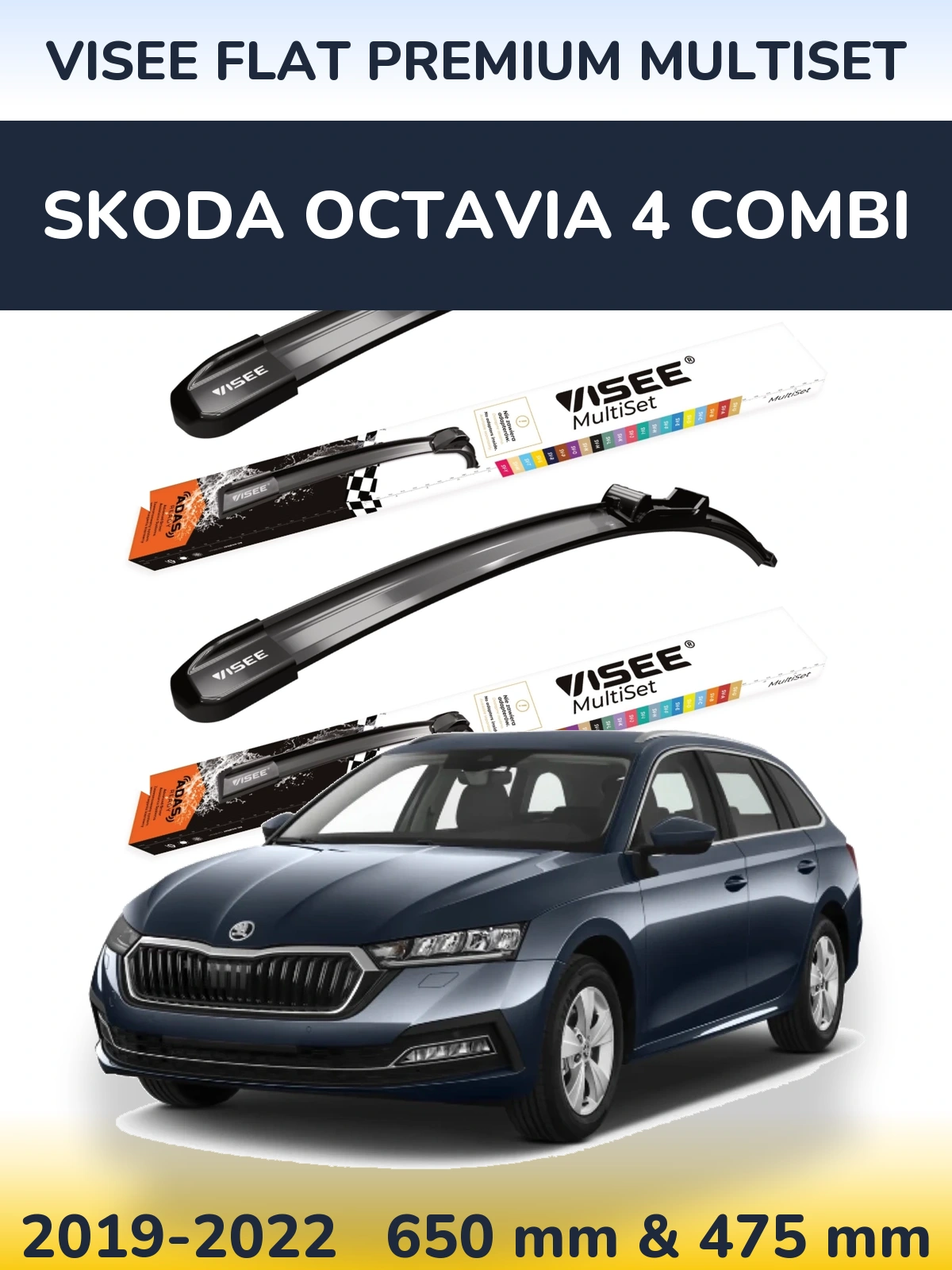 Front wiper blade set VISEE FLAT PREMIUM MultiSet 650 & 475 mm for Skoda Octavia 4 Combi 2019-2022