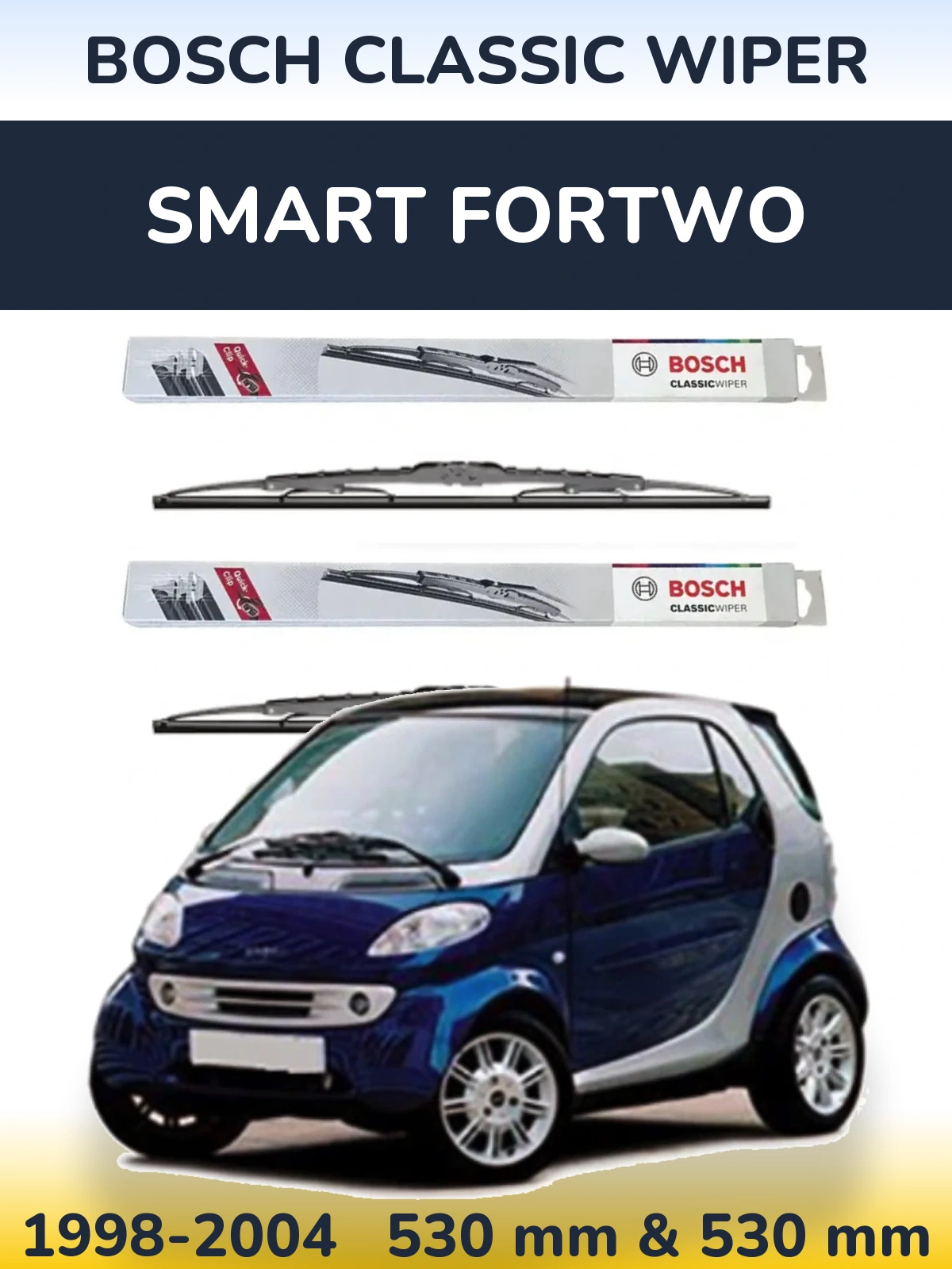 Комплект передних дворников BOSCH Classic Wiper 530 & 530 мм для Smart Fortwo 1998-2004