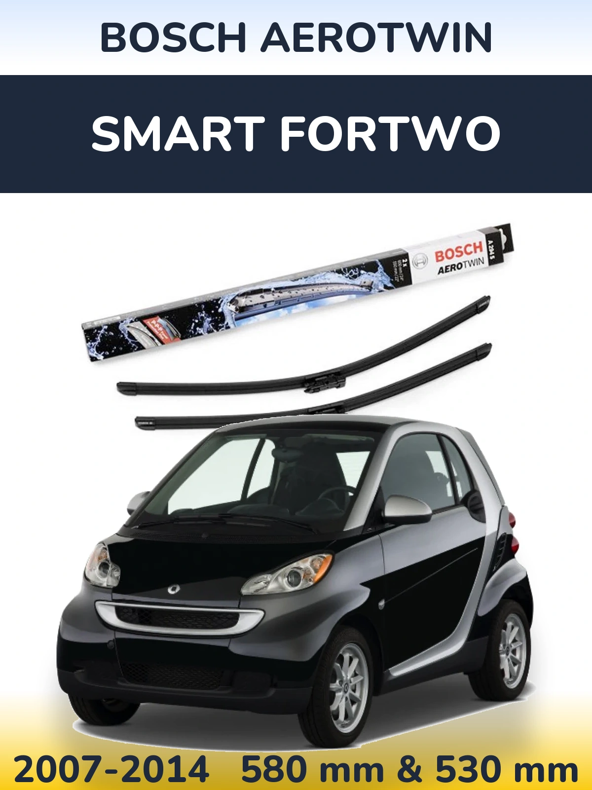Комплект передних дворников BOSCH AeroTwin 600 & 550 мм для Smart Fortwo 2007-2014