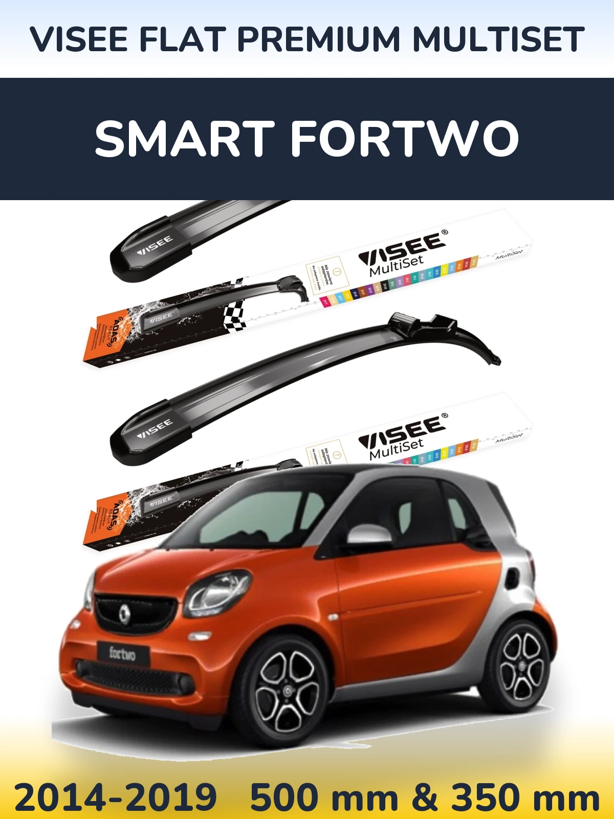 Front wiper blade set VISEE FLAT PREMIUM MultiSet 500 & 350 mm for Smart Fortwo 2014-2019
