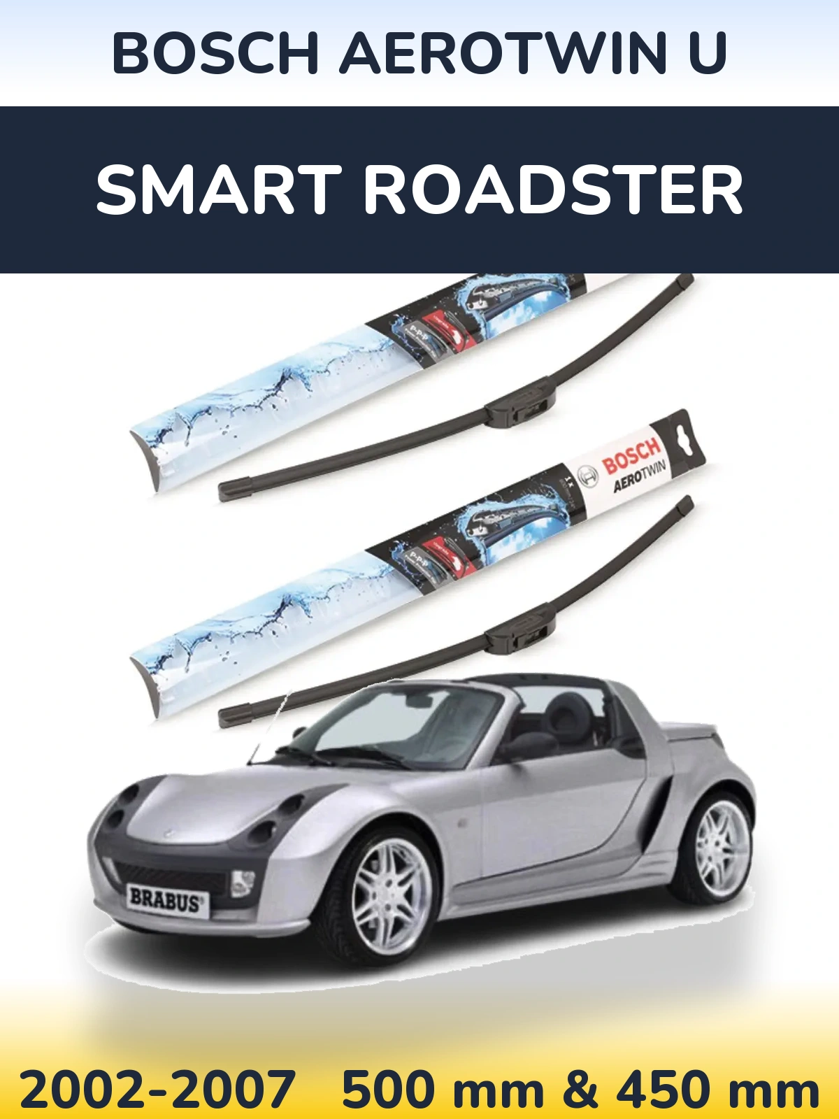 Комплект передних дворников BOSCH AeroTwin U 500 & 450 мм для Smart Roadster 2002-2007