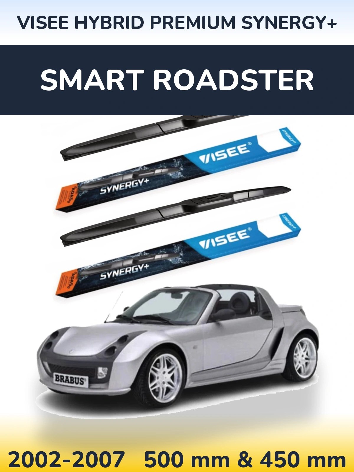 Front wiper blade set VISEE HYBRID PREMIUM SYNERGY+ 500 & 450 mm for Smart Roadster 2002-2007