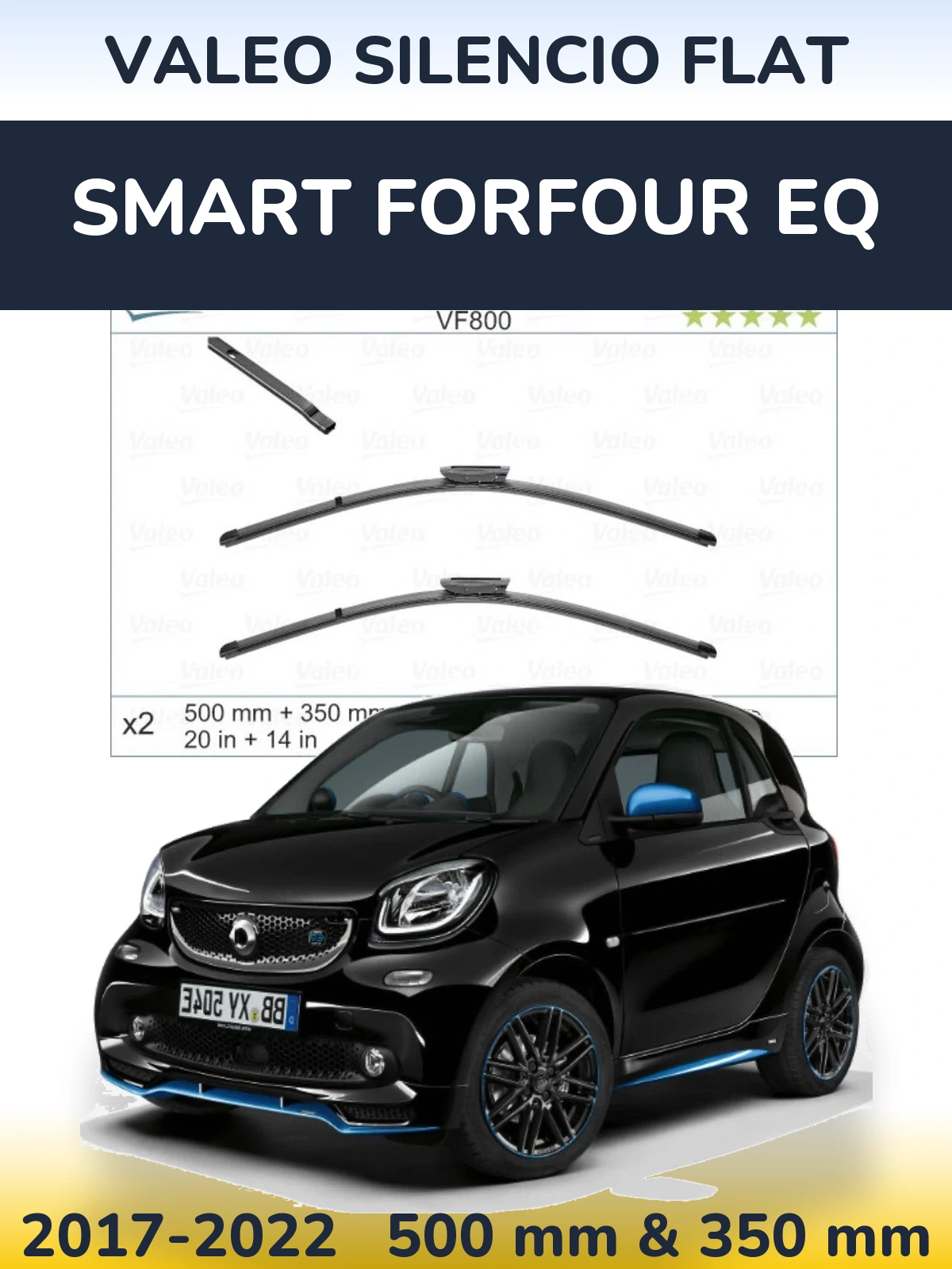 Комплект передних дворников Valeo Silencio Flat 500 & 350 мм для Smart Forfour EQ 2017-2022