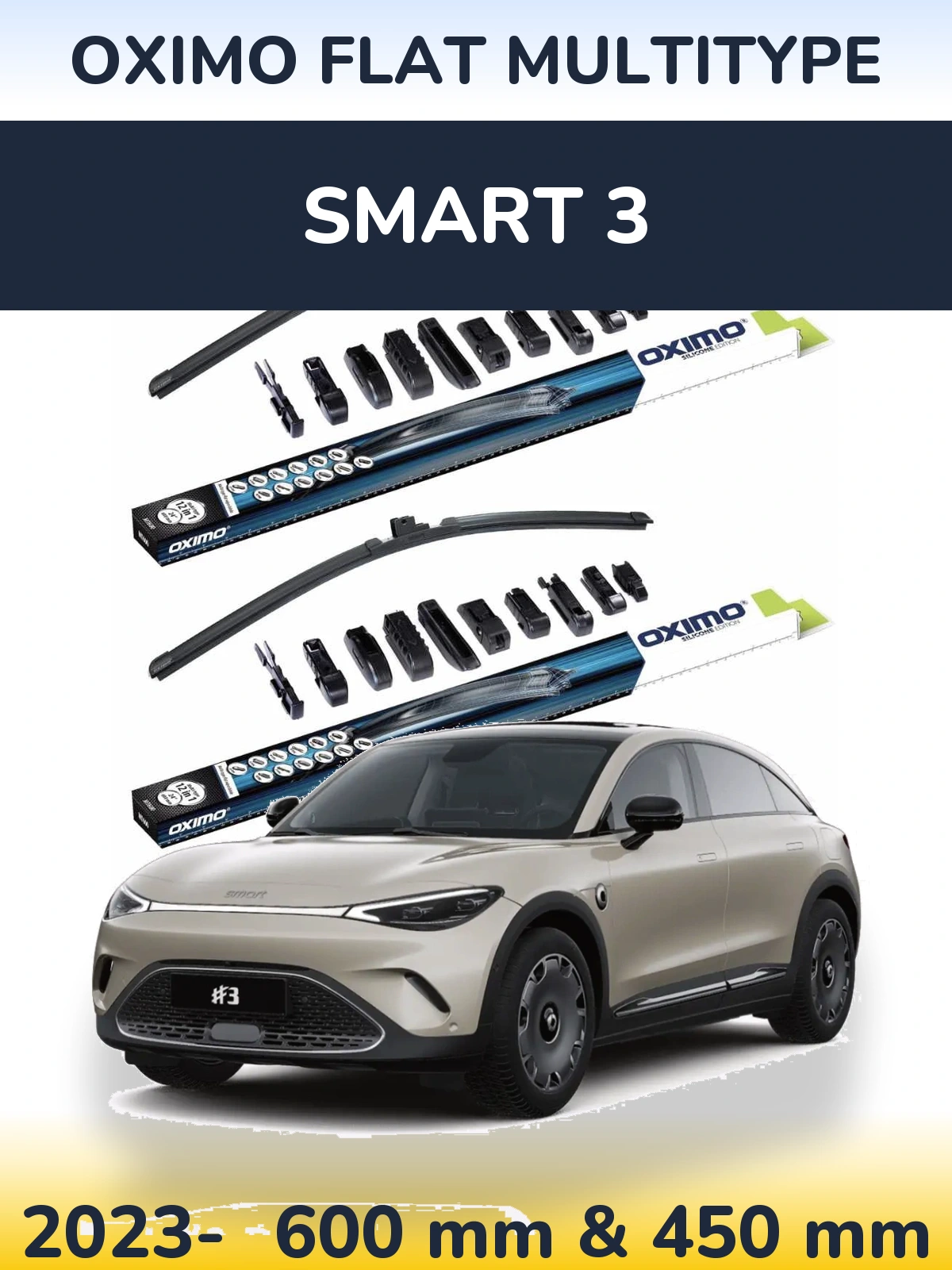 Front wiper blade set Oximo Flat MultiTipse 600 & 450 mm for Smart 3 2023-2026