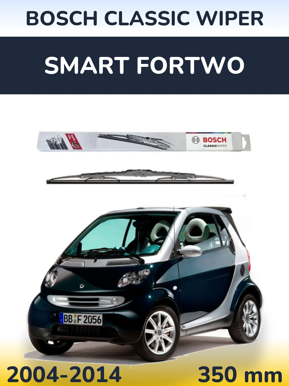 Rear wiper blade BOSCH Classic Wiper 340 mm for Smart Fortwo 2004-2014