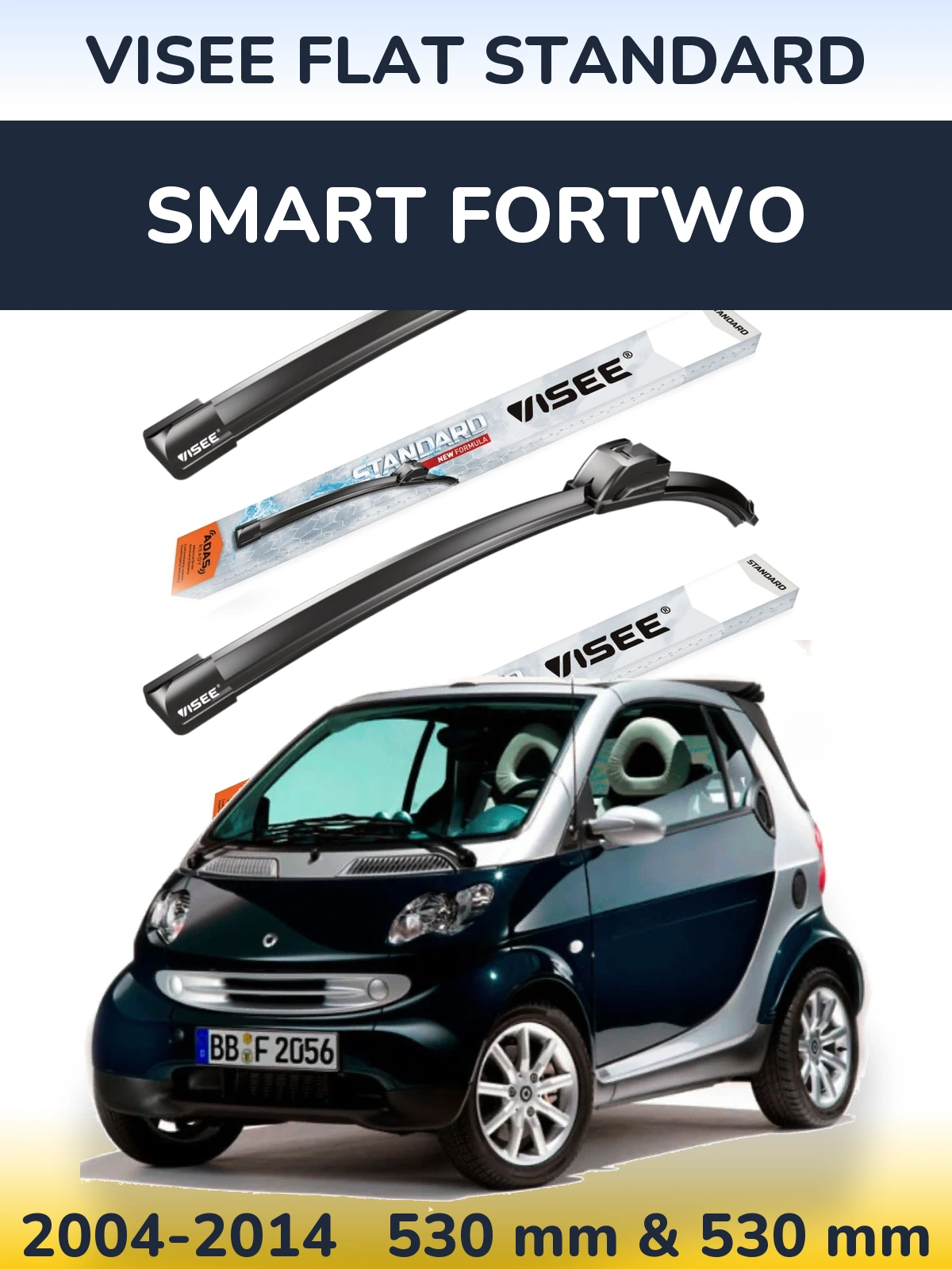 Комплект передних дворников VISEE FLAT STANDARD 530 & 530 мм для Smart Fortwo 2004-2014
