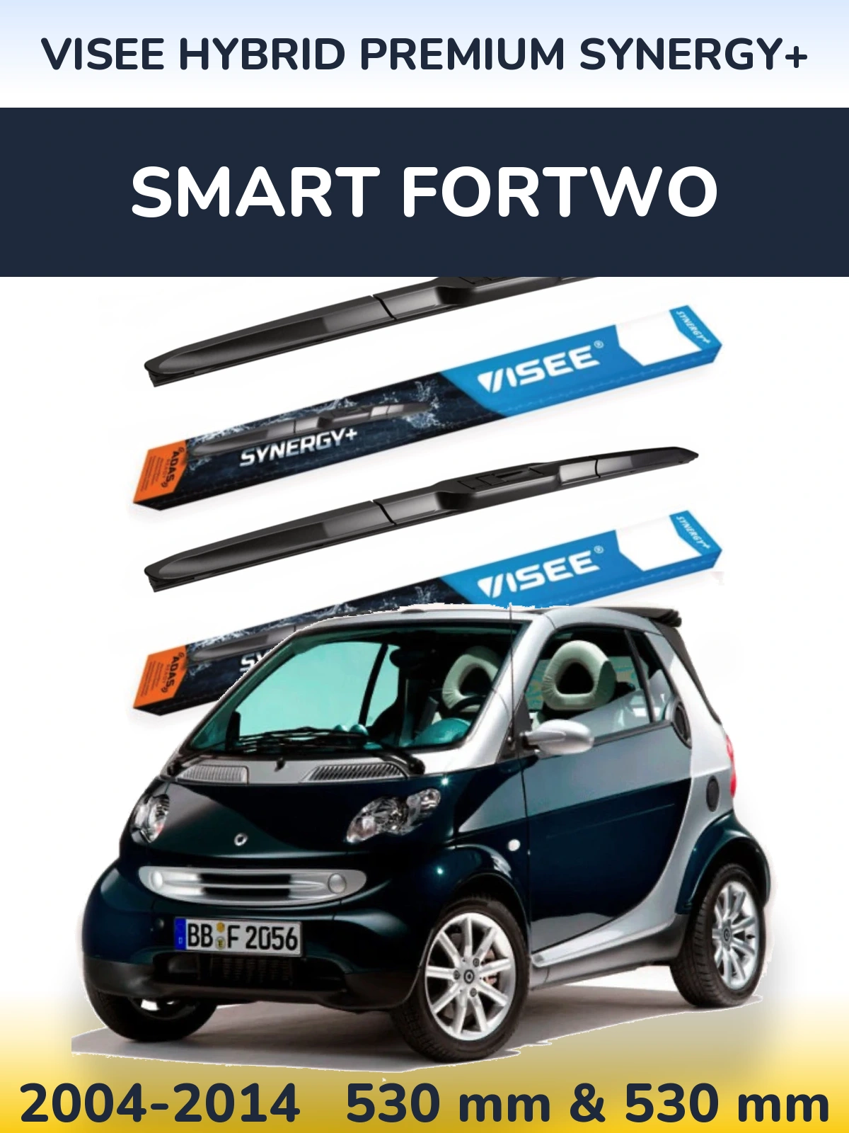 Front wiper blade set VISEE HYBRID PREMIUM SYNERGY+ 530 & 530 mm for Smart Fortwo 2004-2014