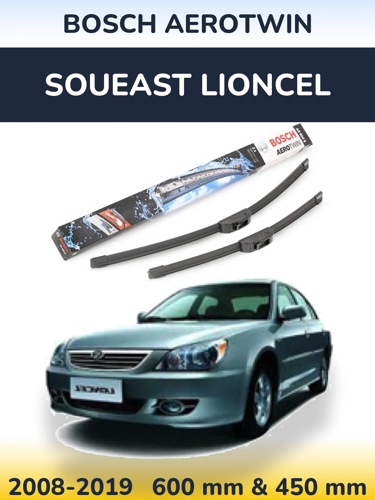 Front wiper blade set BOSCH AeroTwin 600 & 450 mm for Soueast Lioncel 2008-2019