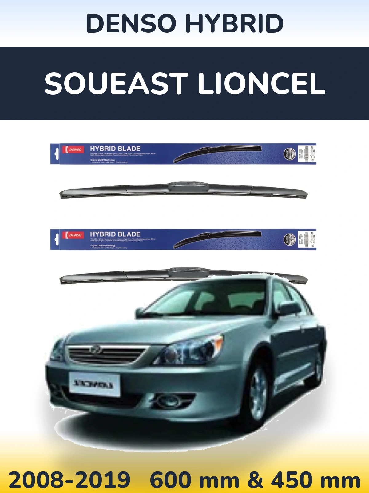 Front wiper blade set Denso Hybrid 600 & 450 mm for Soueast Lioncel 2008-2019
