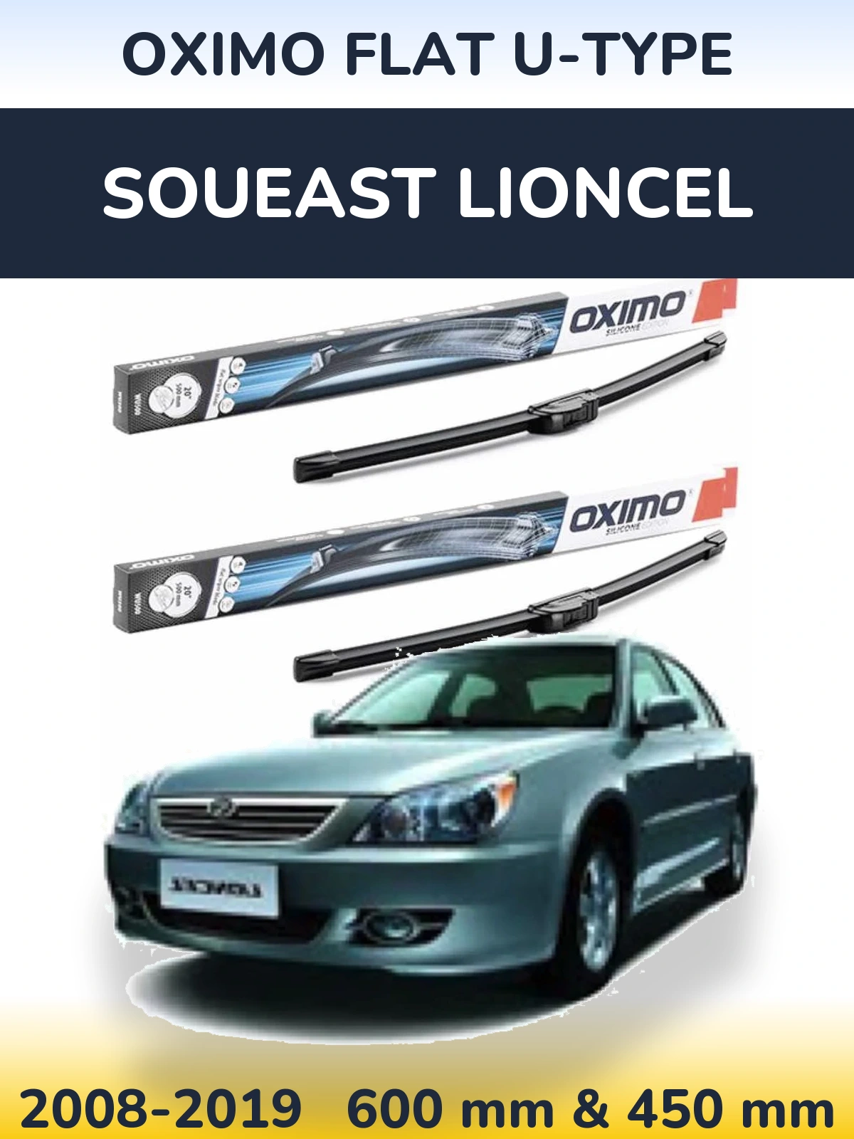 Front wiper blade set Oximo Flat U-type 600 & 450 mm for Soueast Lioncel 2008-2019