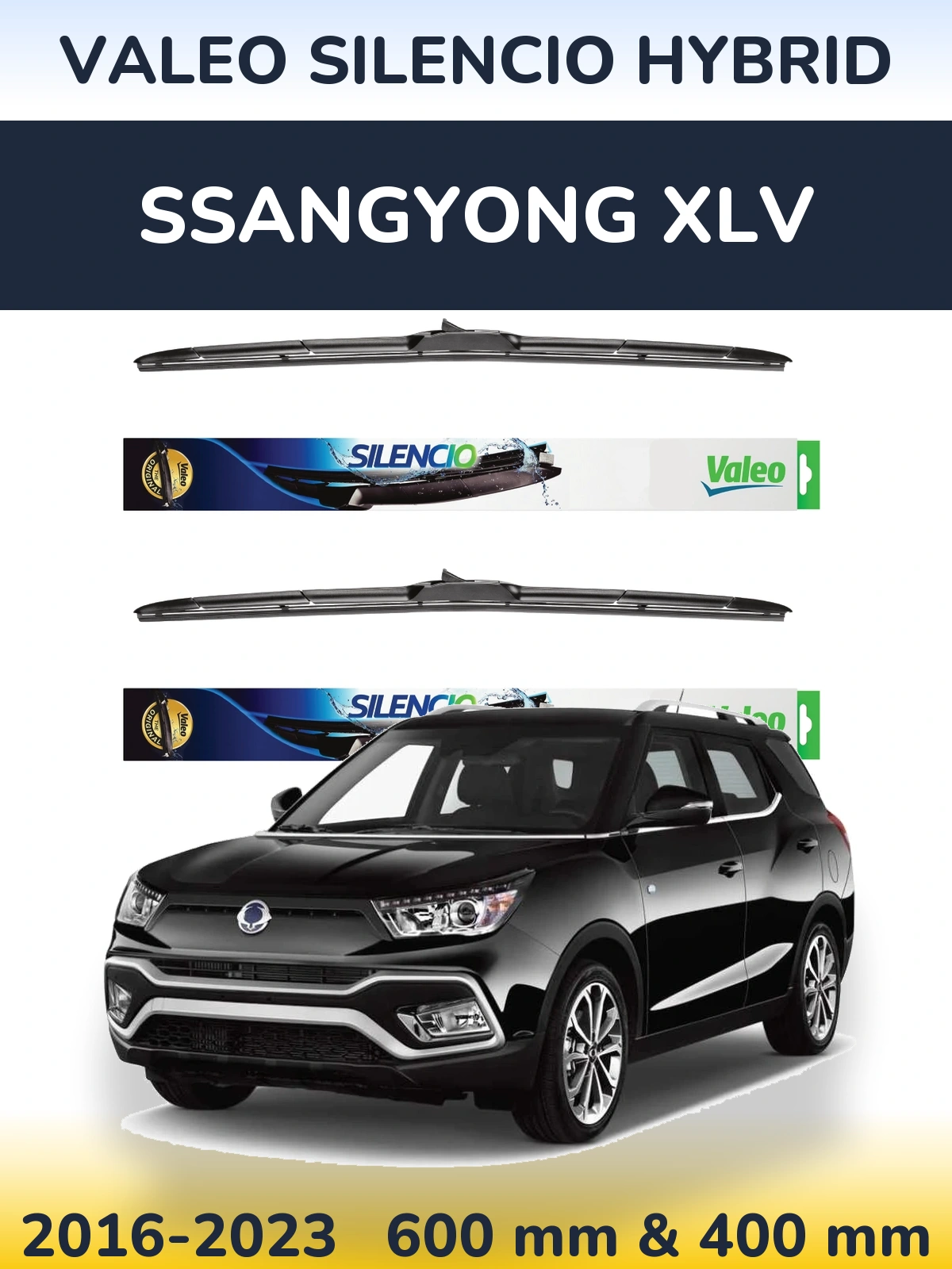 Front wiper blade set Valeo Silencio Hybrid 600 & 400 mm for SsangYong XLV 2016-2023