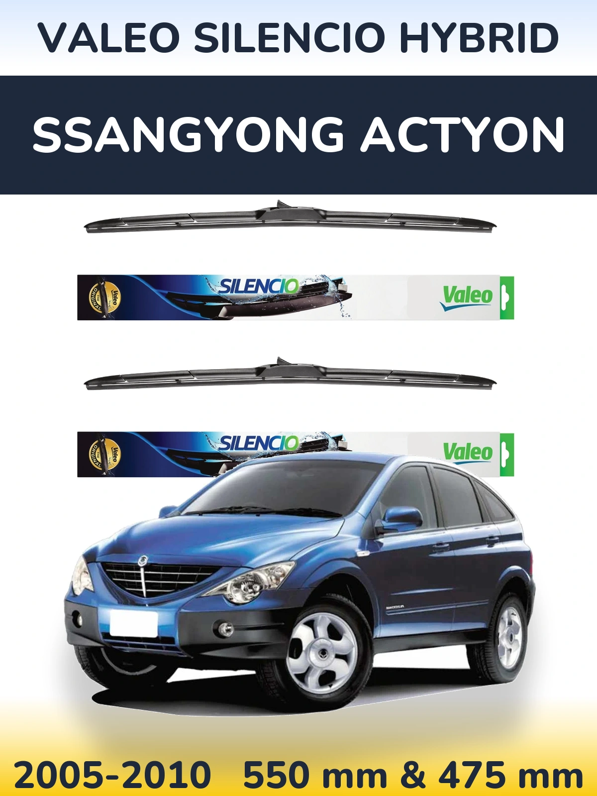 Комплект передніх щіток Valeo Silencio Hybrid 550 & 475 мм для SsangYong Actyon 2005-2010