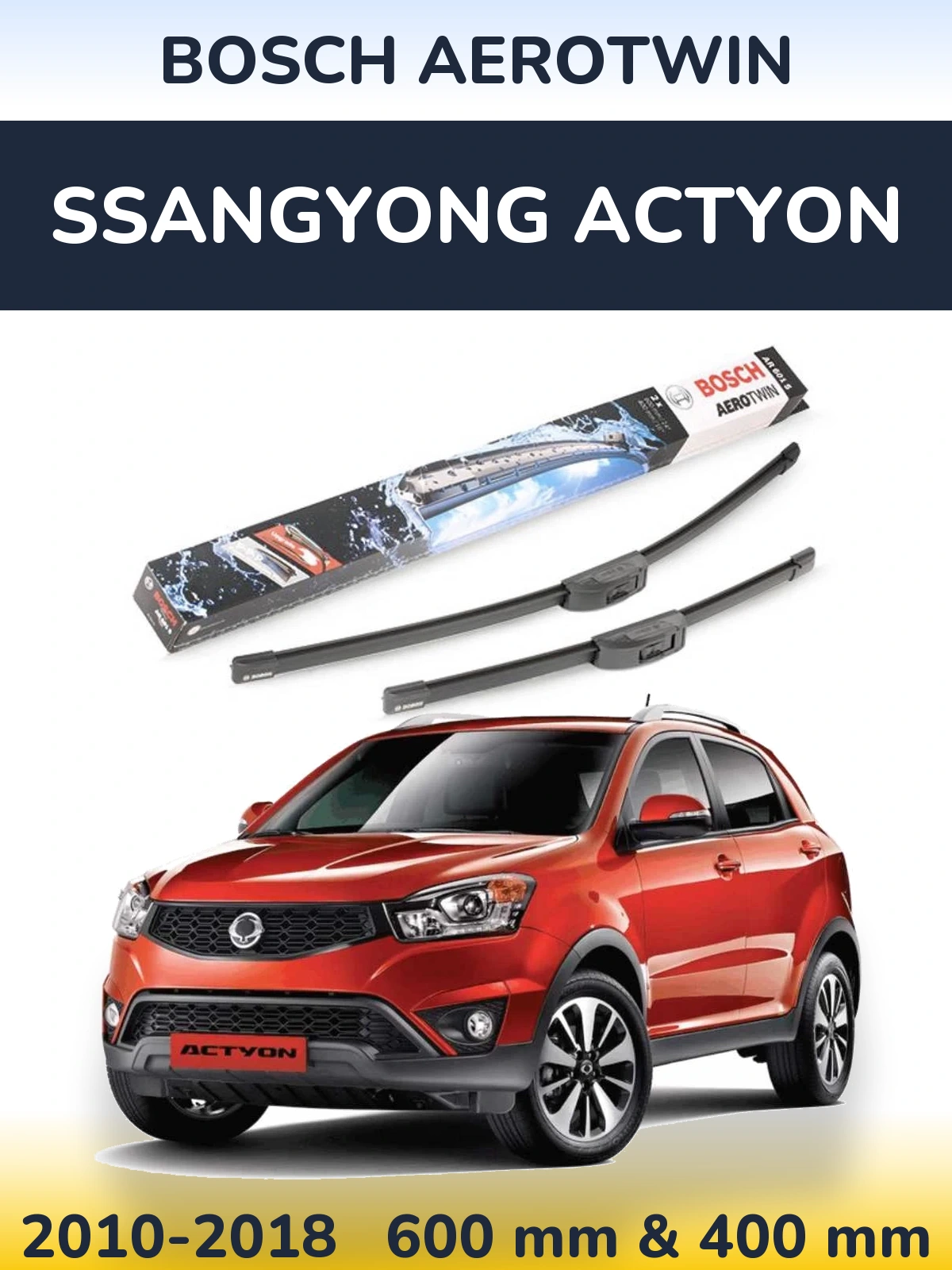 Комплект передних дворников BOSCH AeroTwin 600 & 400 мм для SsangYong Actyon 2010-2018