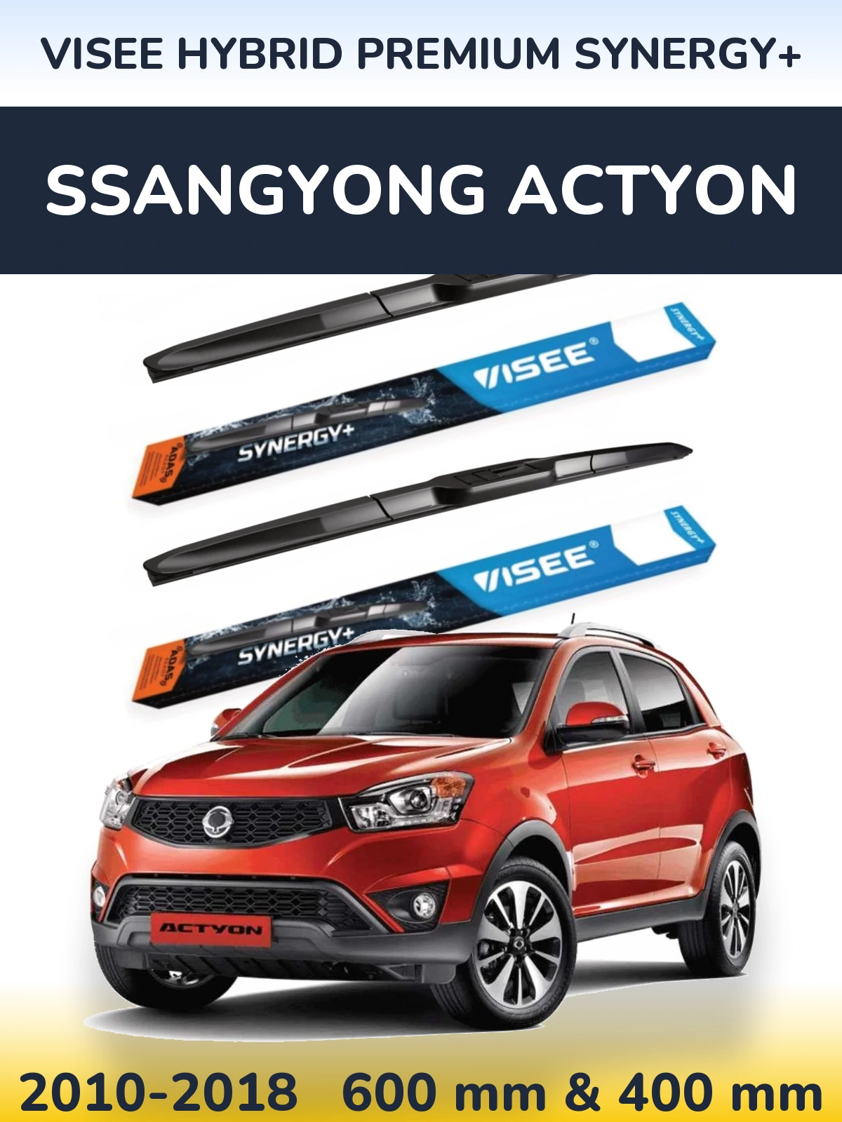 Комплект передних дворников VISEE HYBRID PREMIUM SYNERGY+ 600 & 400 мм для SsangYong Actyon 2010-2018