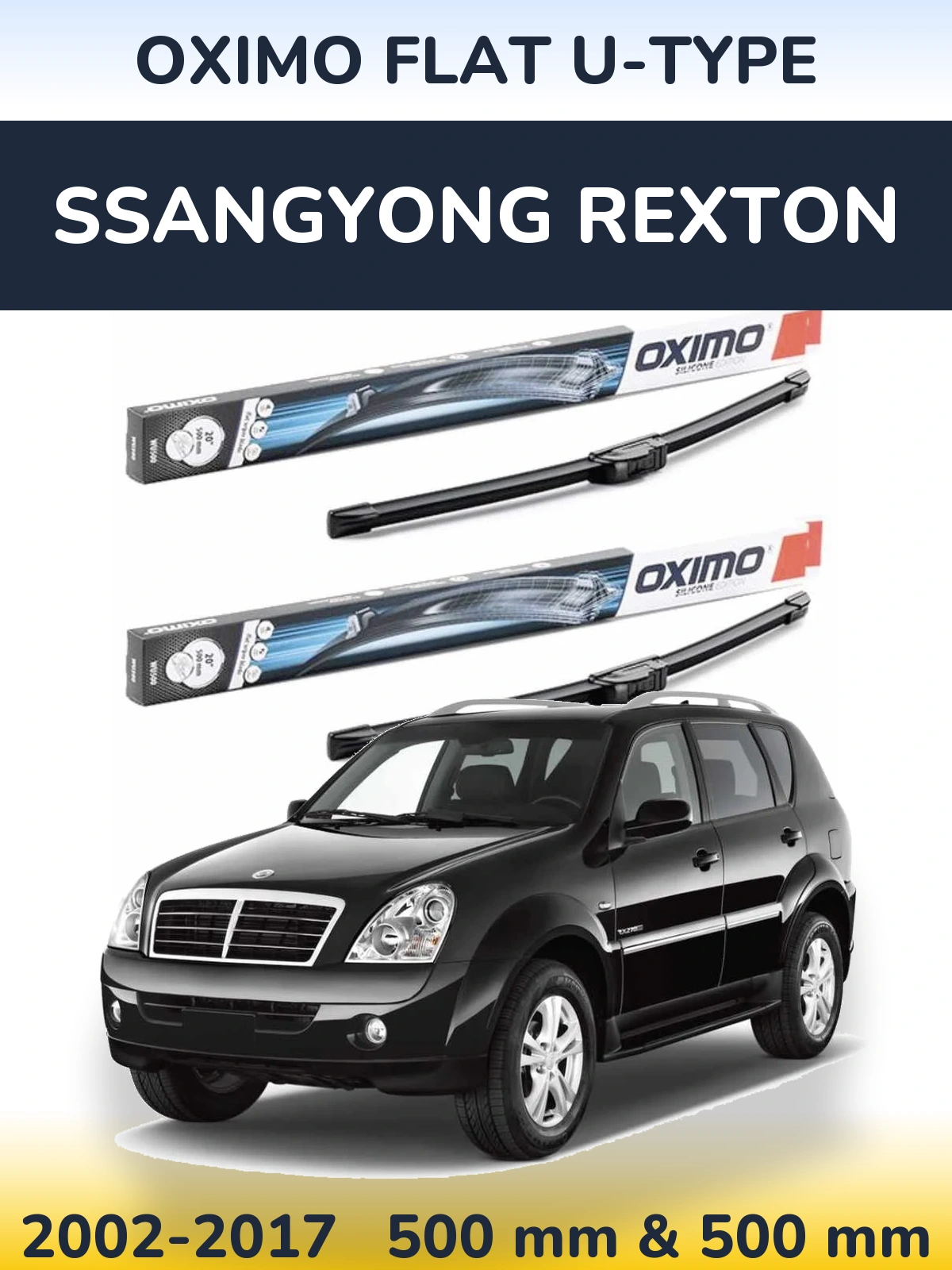 Комплект передних дворников Oximo Flat U-type 500 & 500 мм для SsangYong Rexton 2002-2017