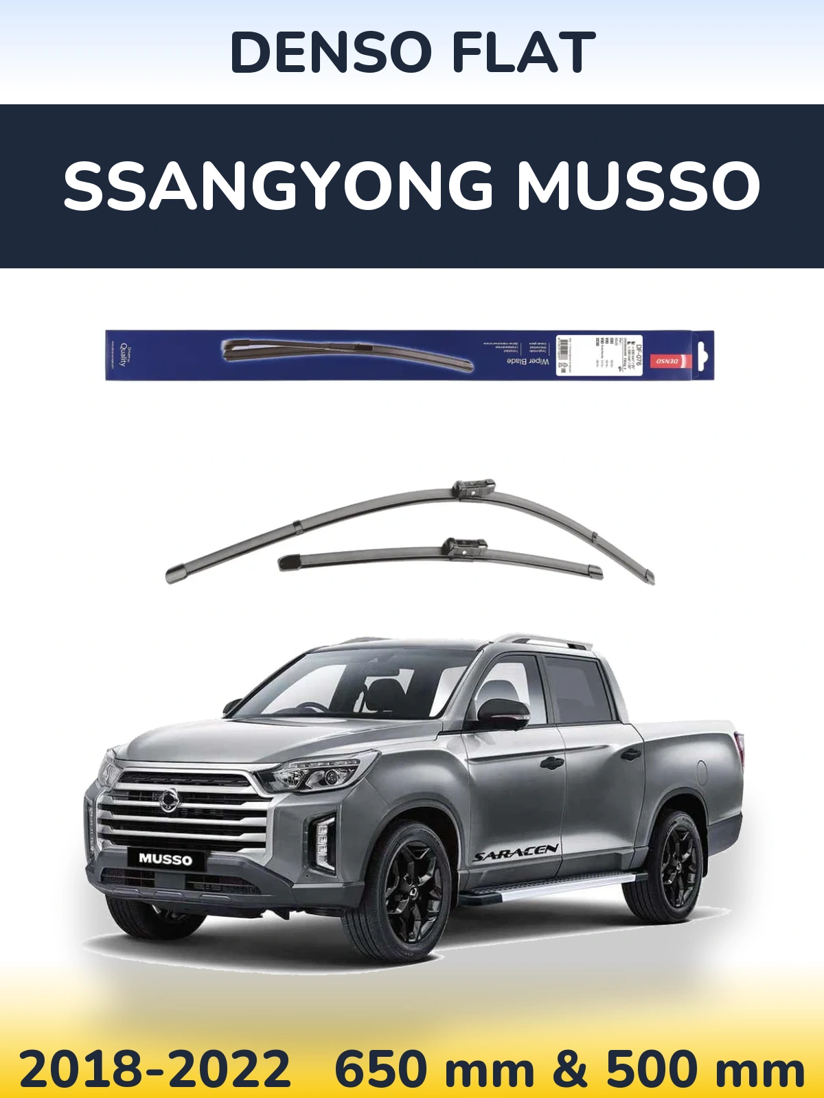 Front wiper blade set Denso Flat 630 & 500 mm for SsangYong Musso 2018-2022