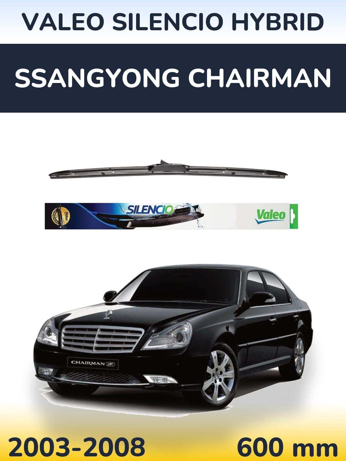 Front wiper blade Valeo Silencio Hybrid 600 mm for SsangYong Chairman 2003-2008