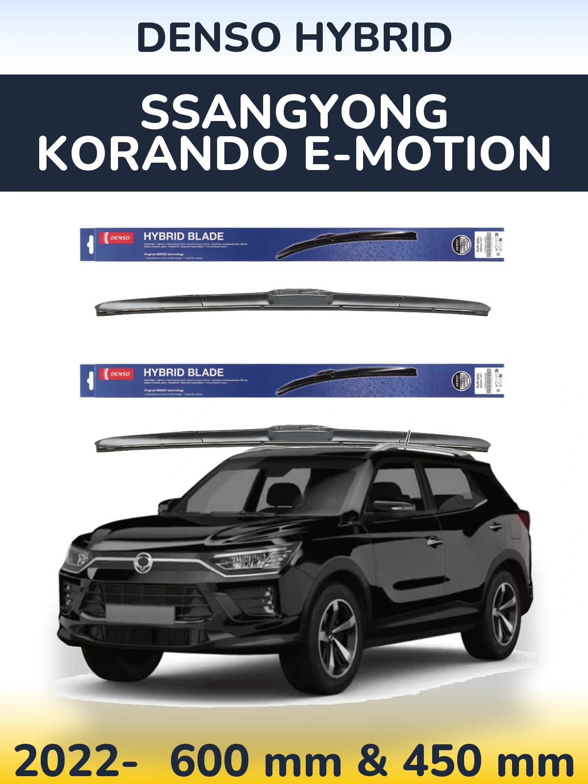 Front wiper blade set Denso Hybrid 600 & 450 mm for SsangYong Korando E-Motion 2022-2026