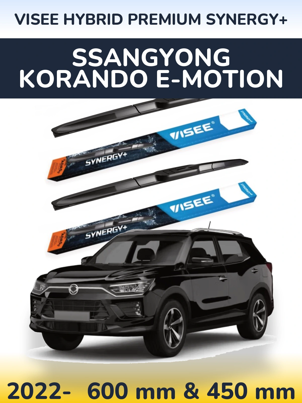 Front wiper blade set VISEE HYBRID PREMIUM SYNERGY+ 600 & 450 mm for SsangYong Korando E-Motion 2022-2026