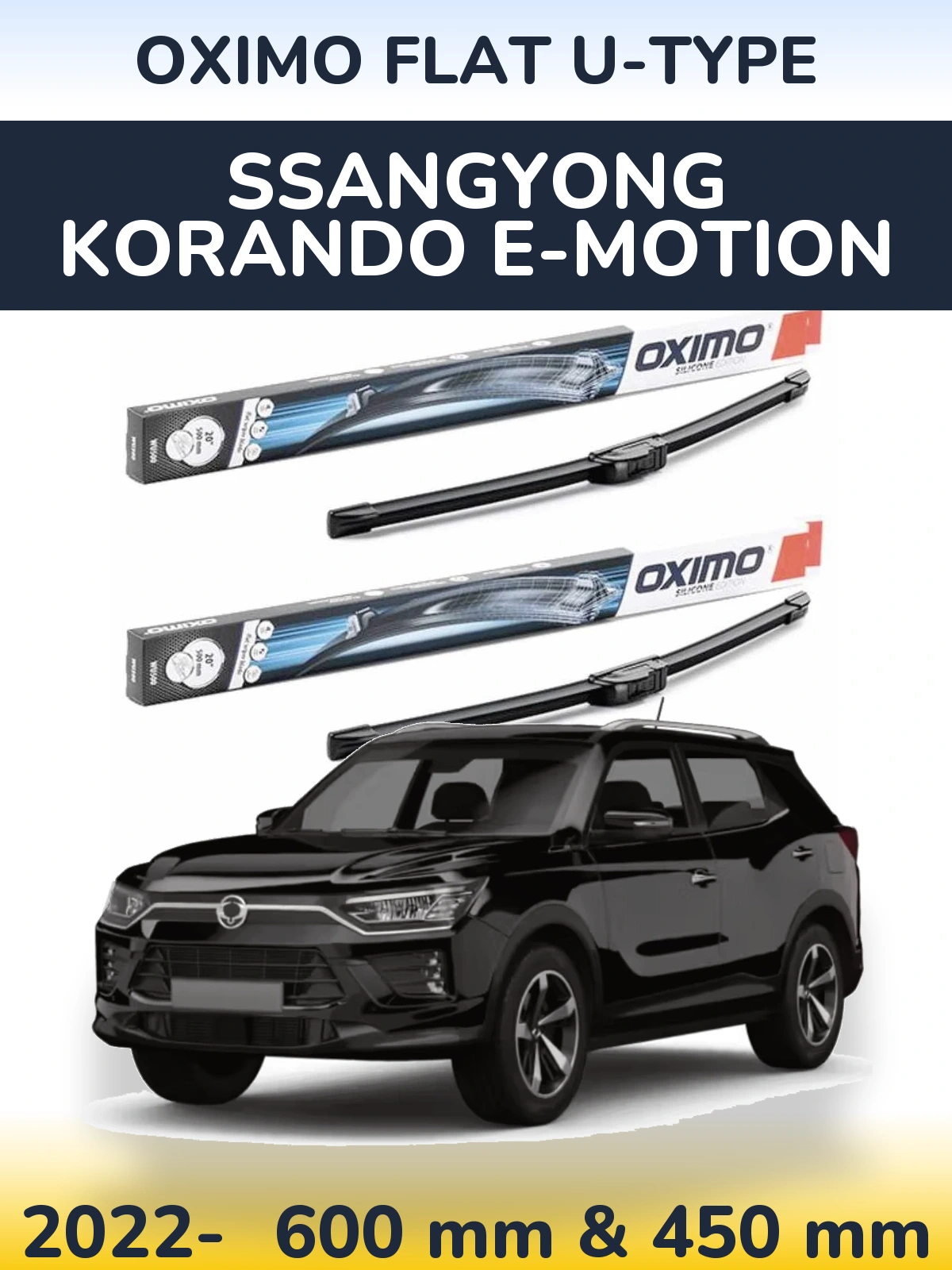 Front wiper blade set Oximo Flat U-type 600 & 450 mm for SsangYong Korando E-Motion 2022-2026