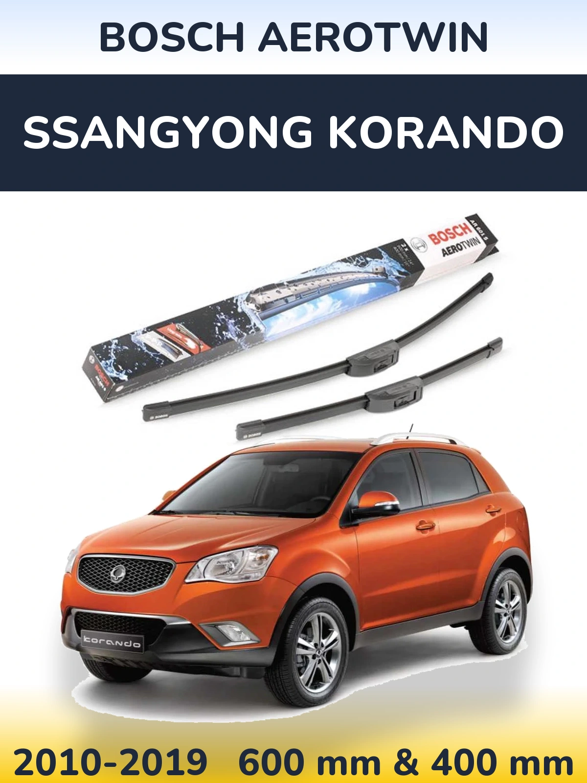 Front wiper blade set BOSCH AeroTwin 600 & 400 mm for SsangYong Korando 2010-2019