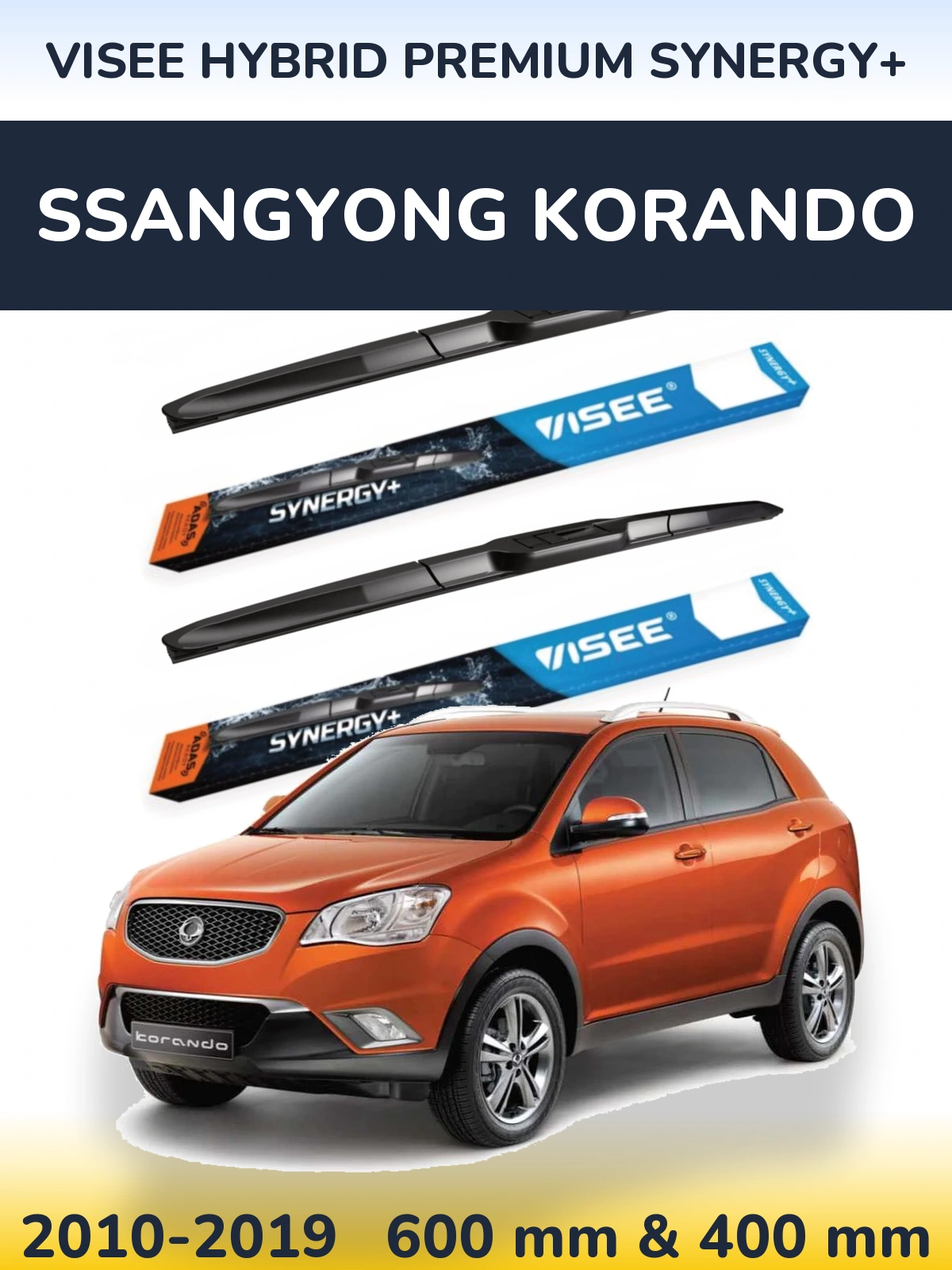 Front wiper blade set VISEE HYBRID PREMIUM SYNERGY+ 600 & 400 mm for SsangYong Korando 2010-2019
