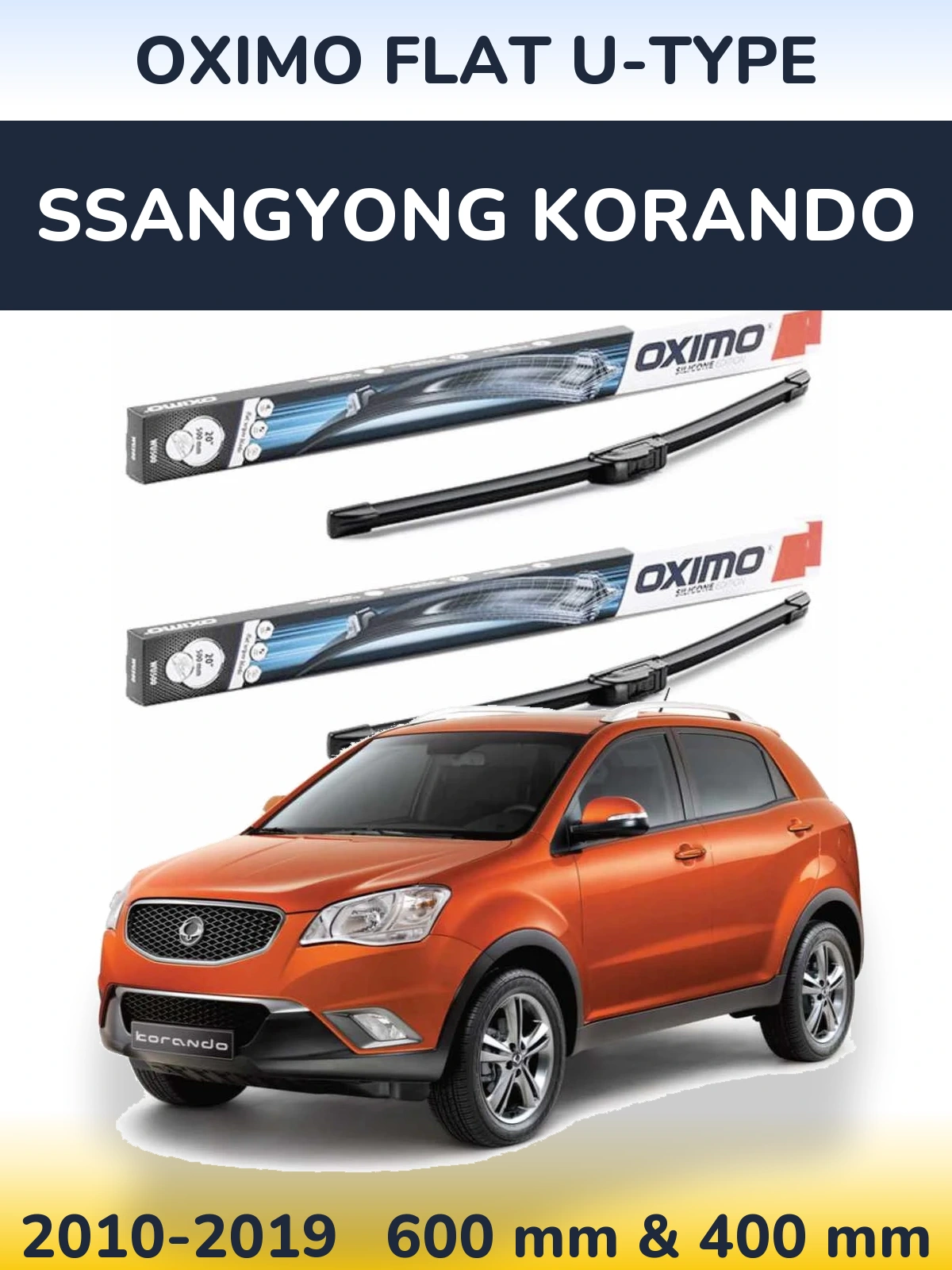 Комплект передних дворников Oximo Flat U-type 600 & 400 мм для SsangYong Korando 2010-2019