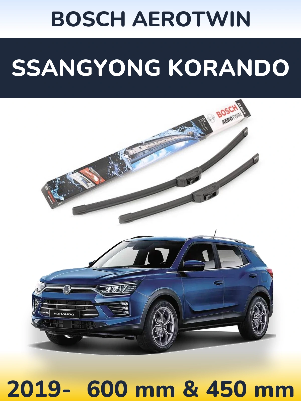 Front wiper blade set BOSCH AeroTwin 600 & 450 mm for SsangYong Korando 2019-2026
