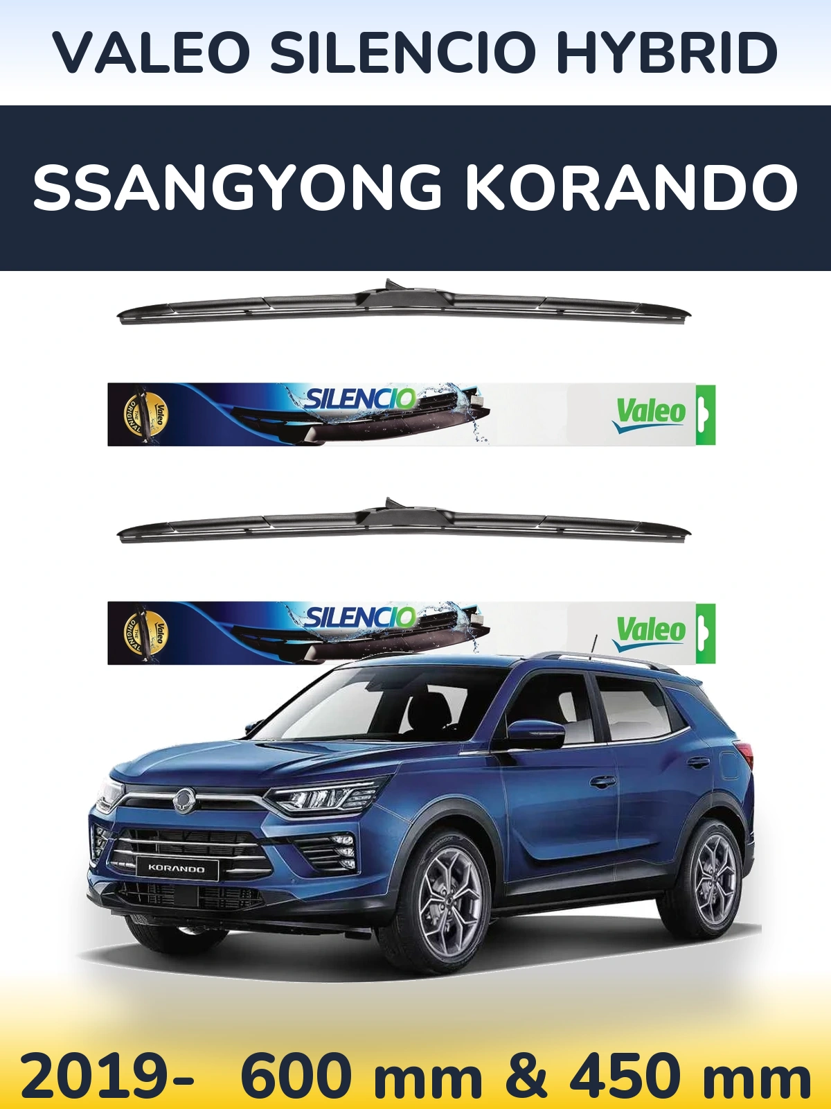 Комплект передніх щіток Valeo Silencio Hybrid 600 & 450 мм для SsangYong Korando 2019-2026
