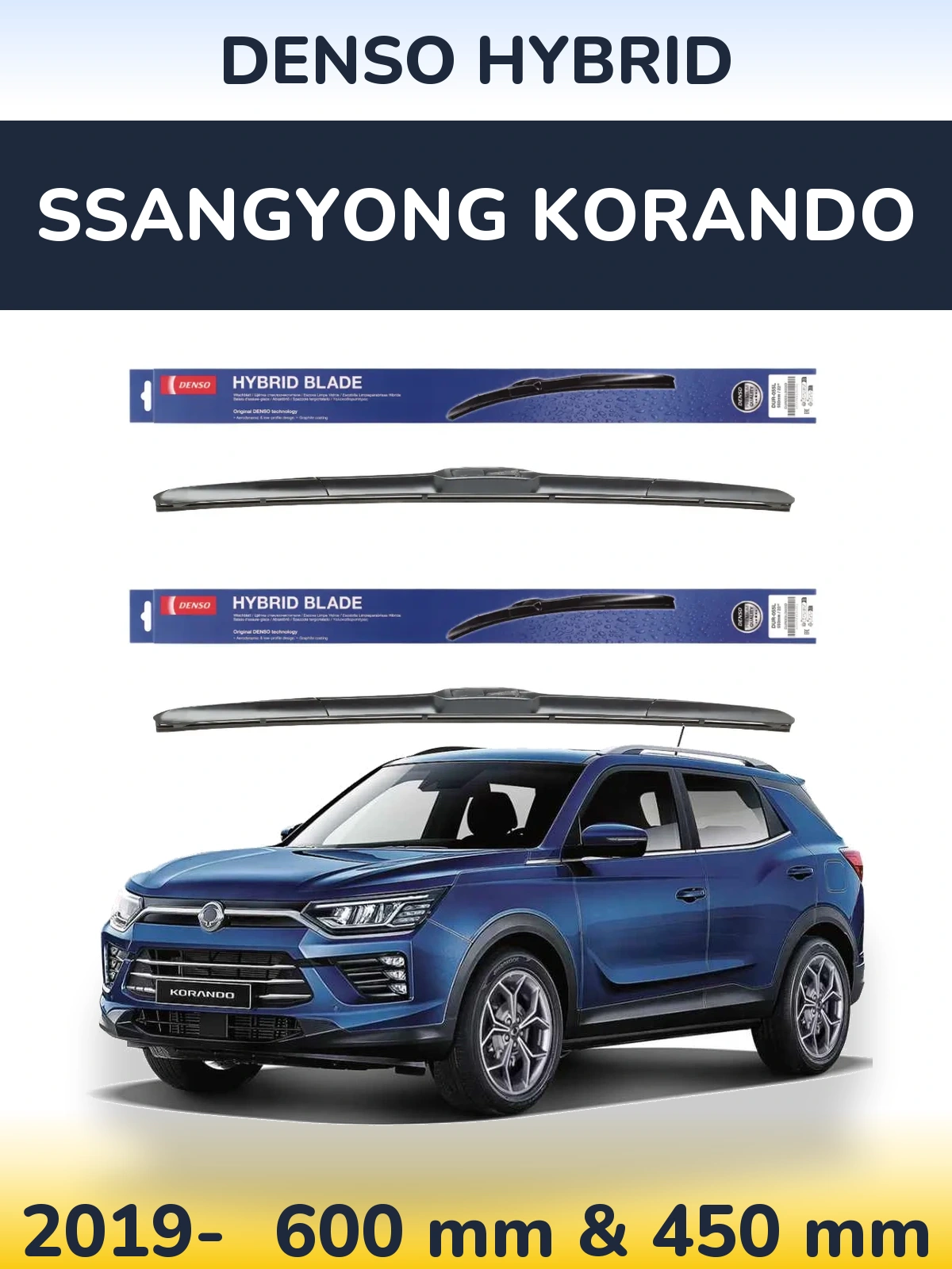 Front wiper blade set Denso Hybrid 600 & 450 mm for SsangYong Korando 2019-2026