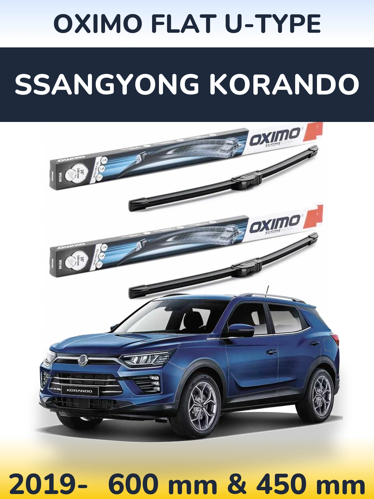 Front wiper blade set Oximo Flat U-type 600 & 450 mm for SsangYong Korando 2019-2026