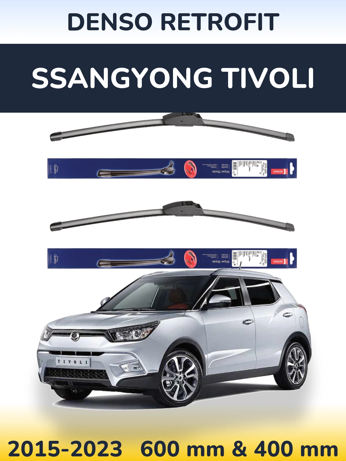 Front wiper blade set Denso Retrofit 600 & 400 mm for SsangYong Tivoli 2015-2023