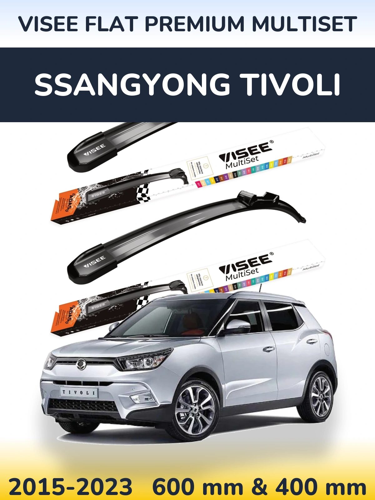 Front wiper blade set VISEE FLAT PREMIUM MultiSet 600 & 400 mm for SsangYong Tivoli 2015-2023