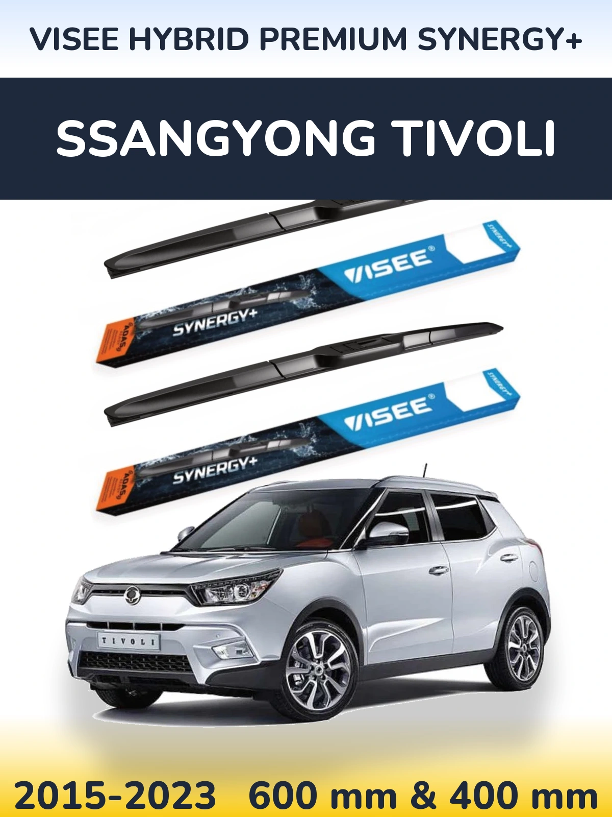 Комплект передніх щіток VISEE HYBRID PREMIUM SYNERGY+ 600 & 400 мм для SsangYong Tivoli 2015-2023