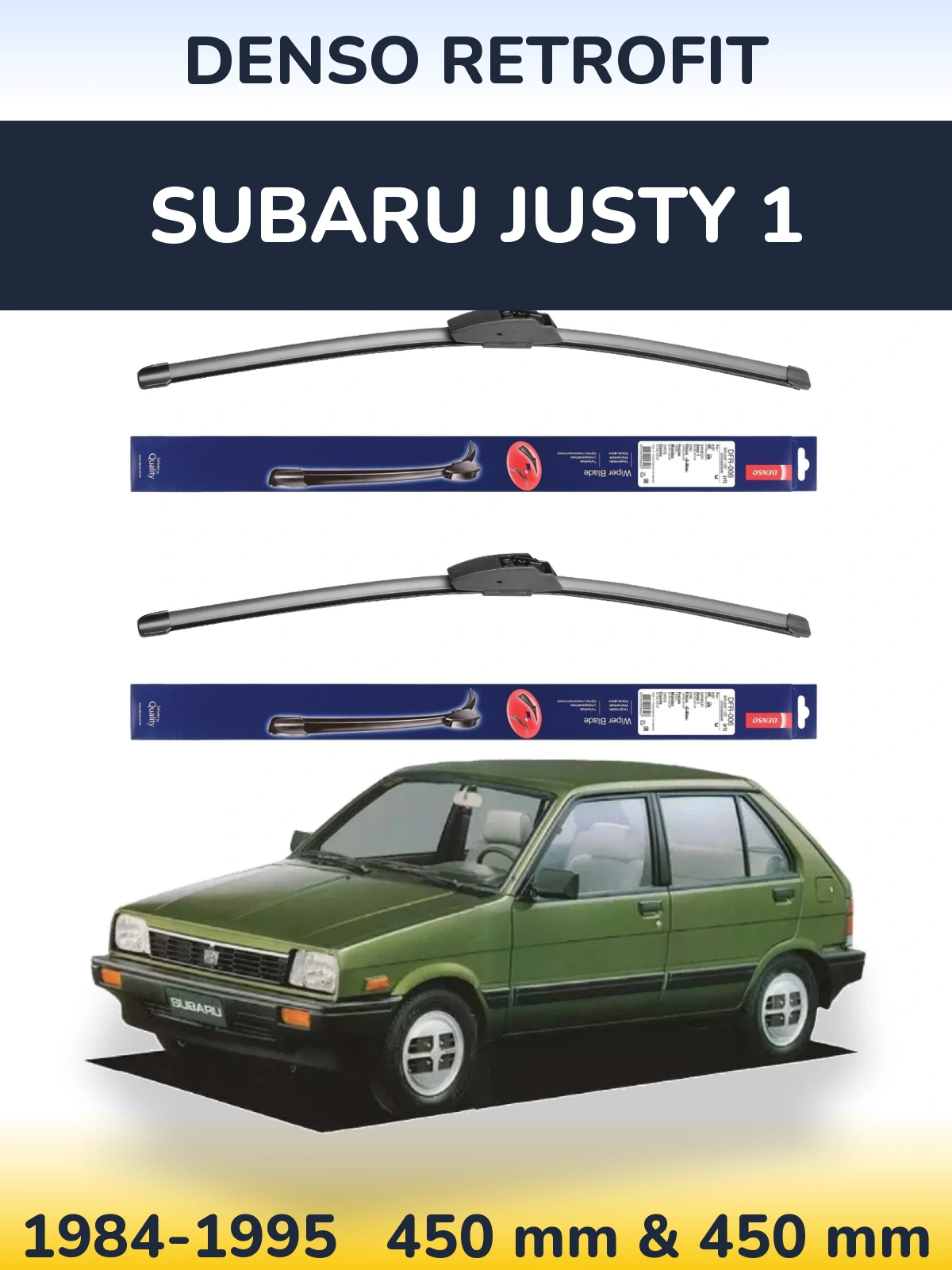 Комплект передних дворников Denso Retrofit 450 & 450 мм для Subaru Justy 1 1984-1995