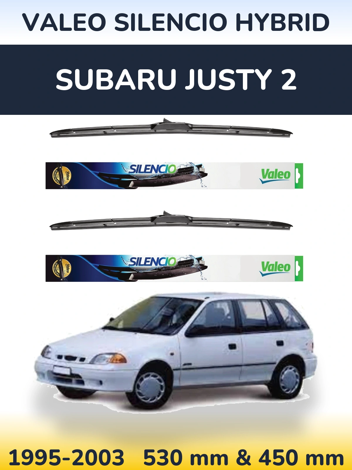 Front wiper blade set Valeo Silencio Hybrid 530 & 450 mm for Subaru Justy 2 1995-2003