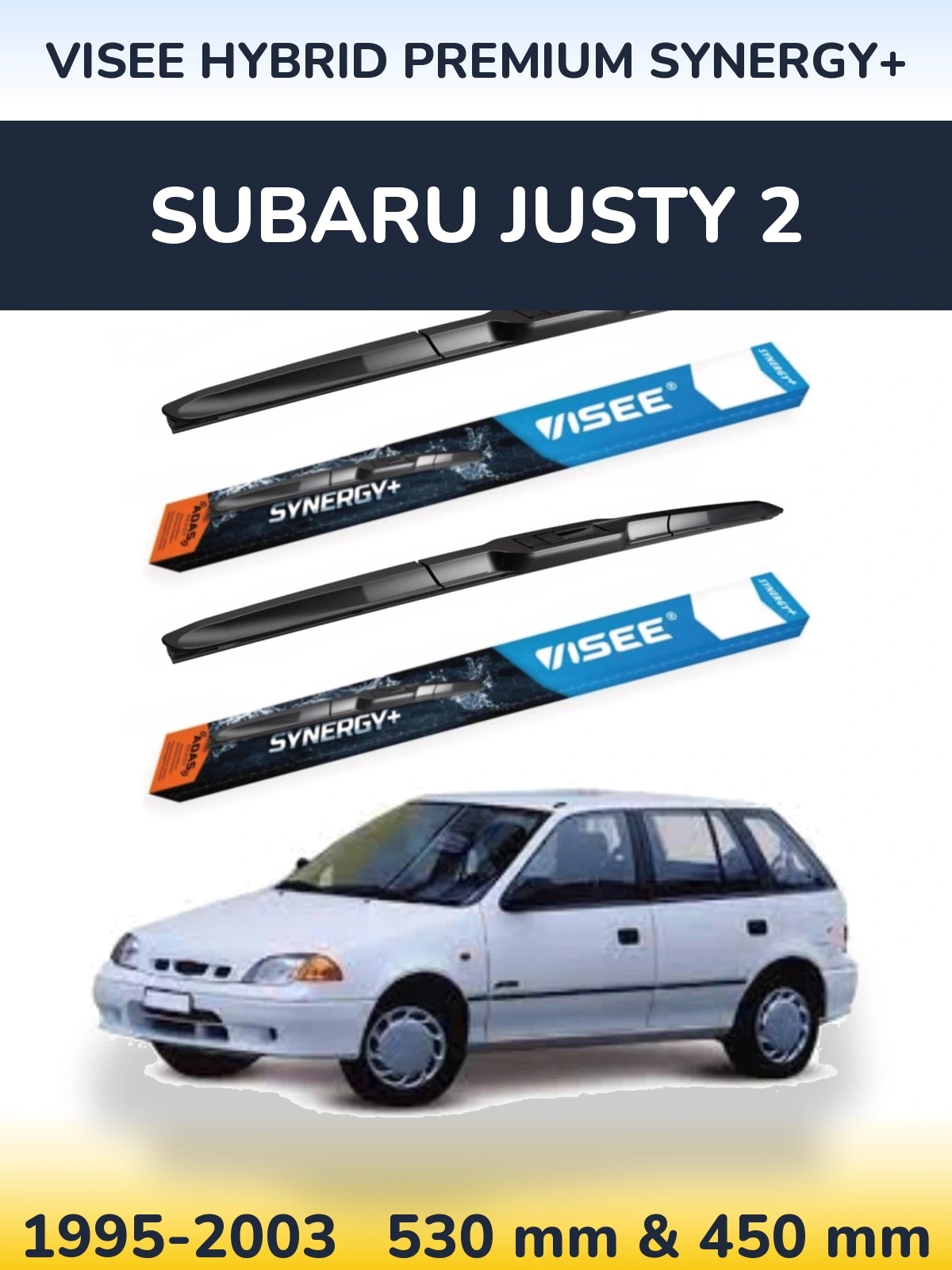 Front wiper blade set VISEE HYBRID PREMIUM SYNERGY+ 530 & 450 mm for Subaru Justy 2 1995-2003