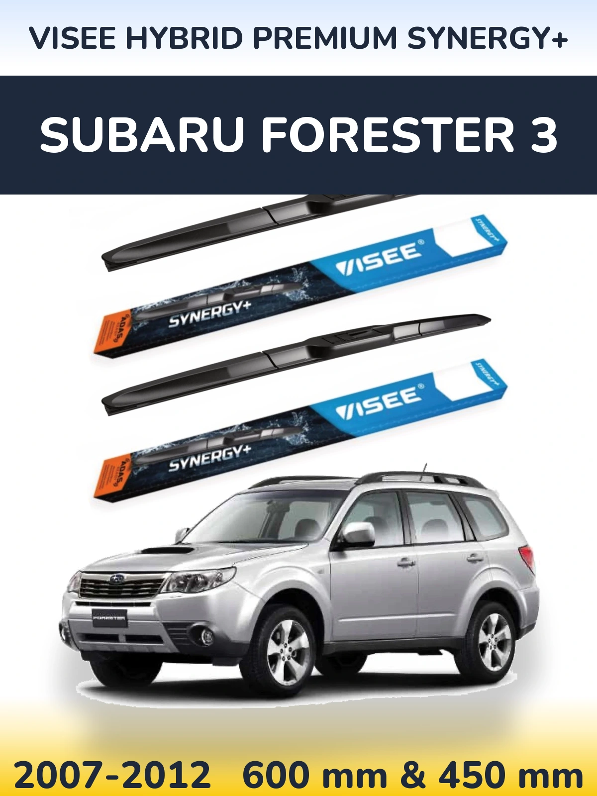 Front wiper blade set VISEE HYBRID PREMIUM SYNERGY+ 600 & 450 mm for Subaru Forester 3 2007-2012