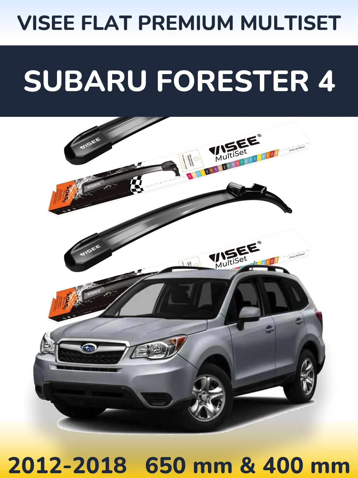 Front wiper blade set VISEE FLAT PREMIUM MultiSet 650 & 400 mm for Subaru Forester 4 2012-2018