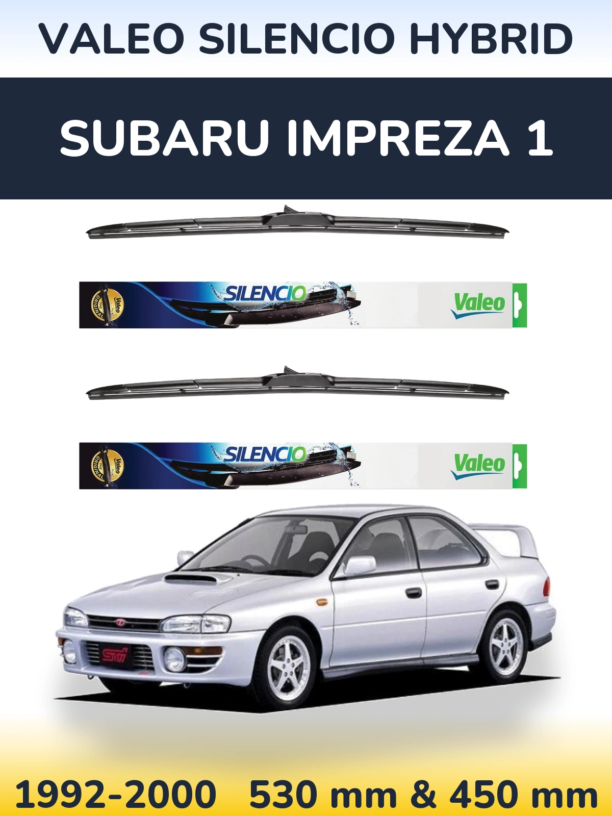 Front wiper blade set Valeo Silencio Hybrid 530 & 450 mm for Subaru Impreza 1 1992-2000