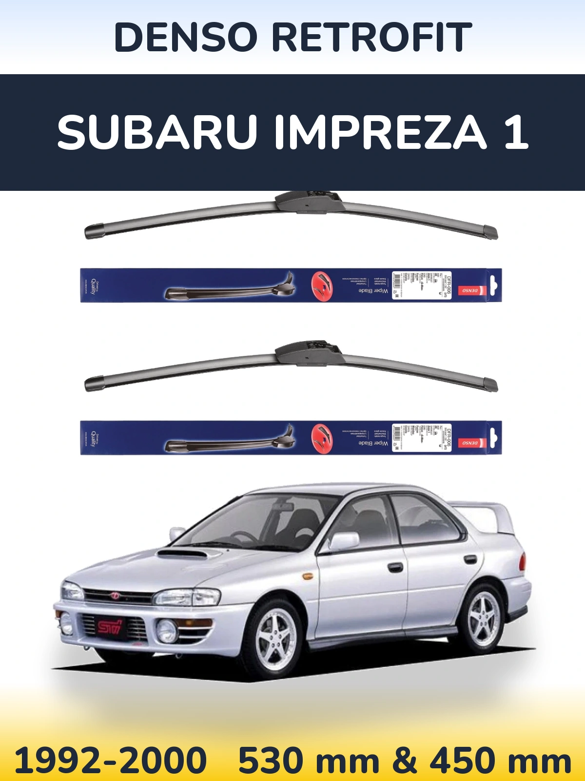 Front wiper blade set Denso Retrofit 530 & 450 mm for Subaru Impreza 1 1992-2000