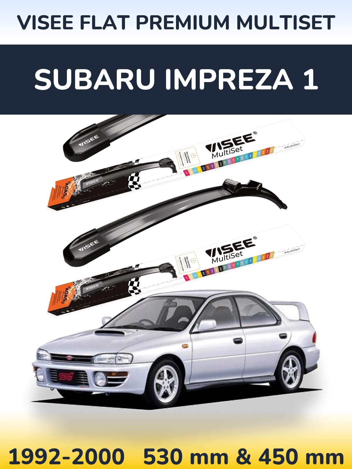 Front wiper blade set VISEE FLAT PREMIUM MultiSet 530 & 450 mm for Subaru Impreza 1 1992-2000