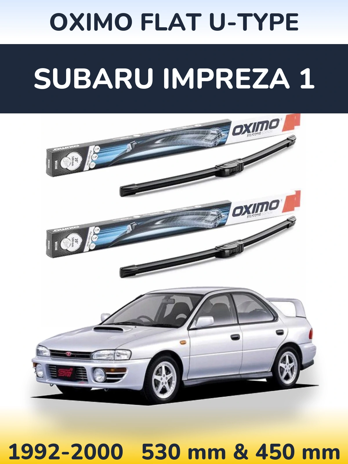 Комплект передних дворников Oximo Flat U-type 530 & 450 мм для Subaru Impreza 1 1992-2000