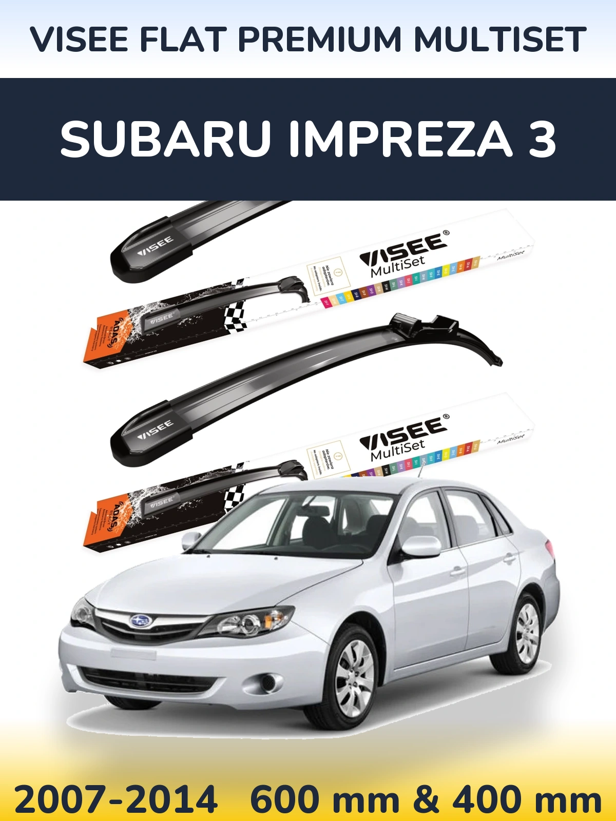 Front wiper blade set VISEE FLAT PREMIUM MultiSet 600 & 400 mm for Subaru Impreza 3 2007-2014