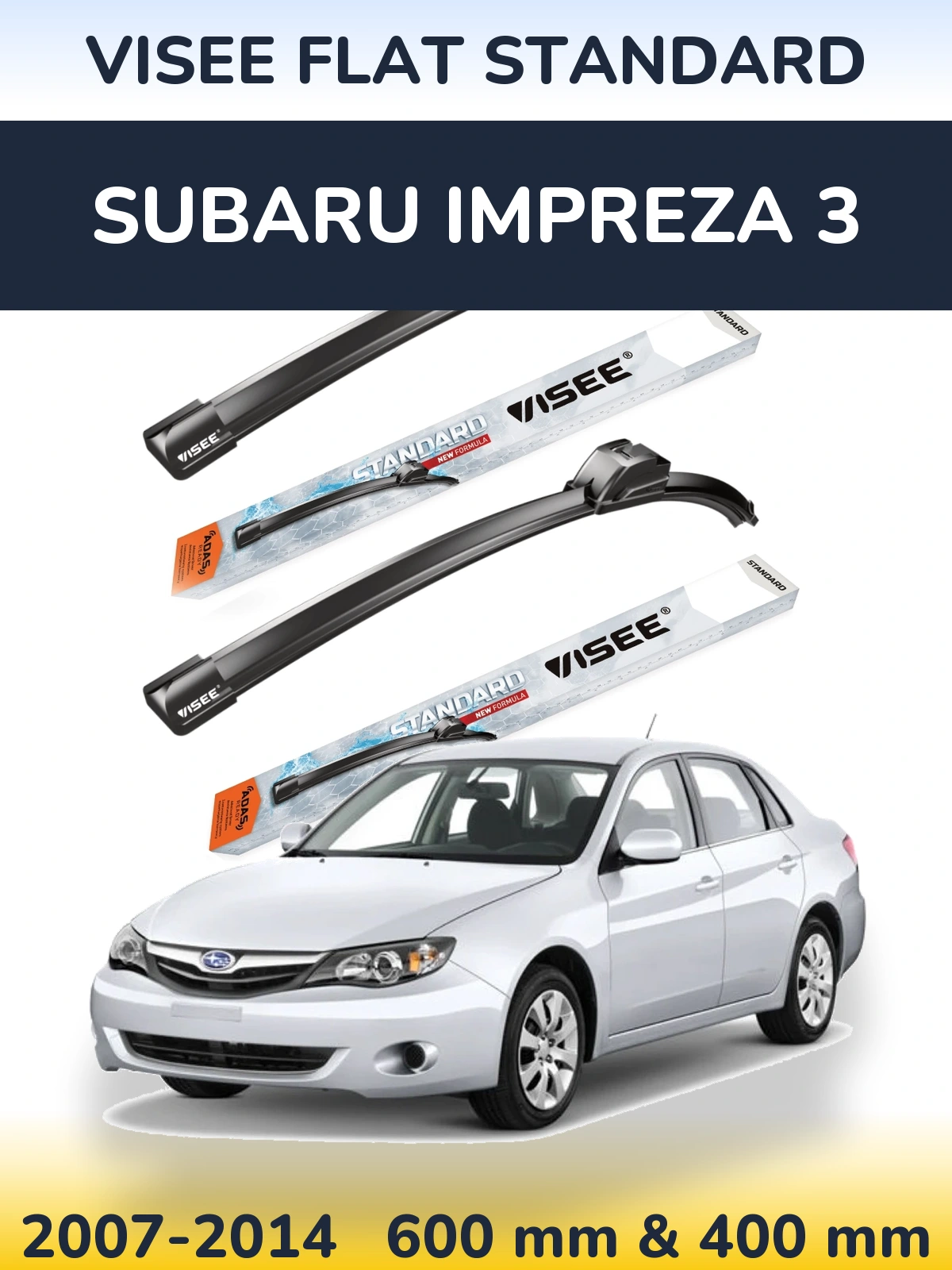Front wiper blade set VISEE FLAT STANDARD 600 & 400 mm for Subaru Impreza 3 2007-2014