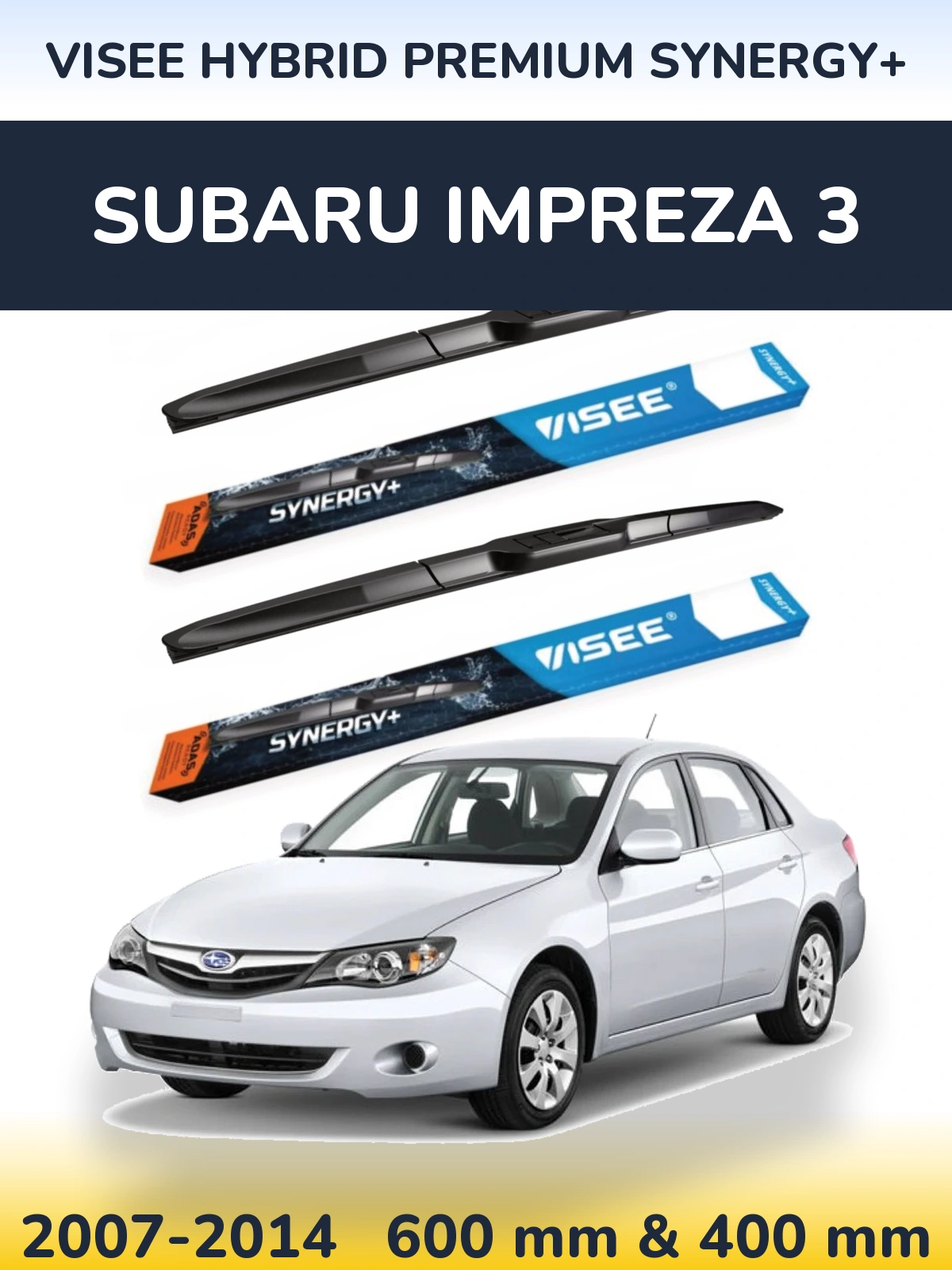 Front wiper blade set VISEE HYBRID PREMIUM SYNERGY+ 600 & 400 mm for Subaru Impreza 3 2007-2014